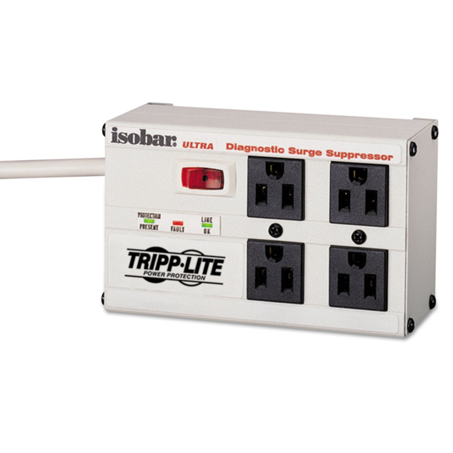 Tripp Lite by Eaton Isobar Surge Protector, 4 AC Outlets, 6 ft Cord, 3,330 J, Light Gray