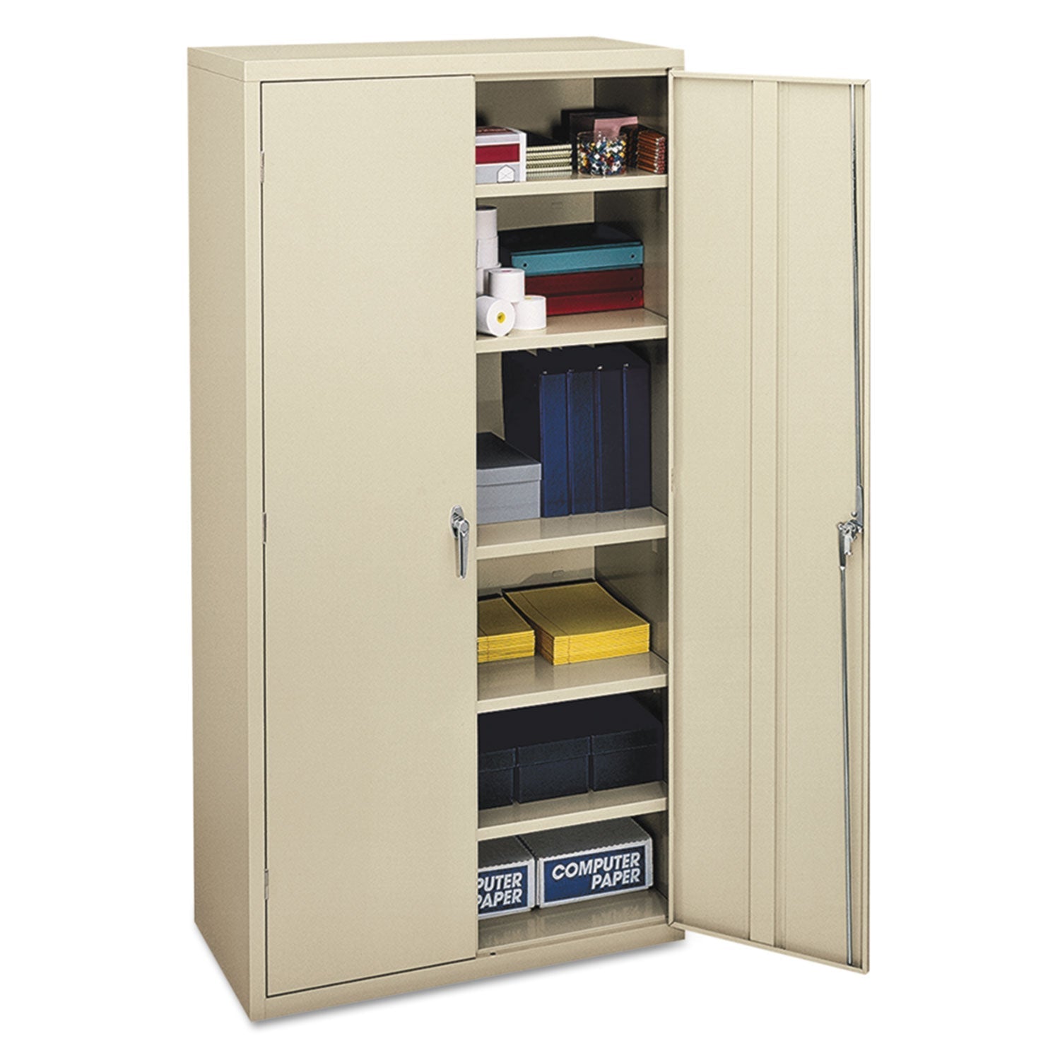 HON® Assembled Storage Cabinet, 36w x 18.13d x 71.75h, Putty - Bloom Skins