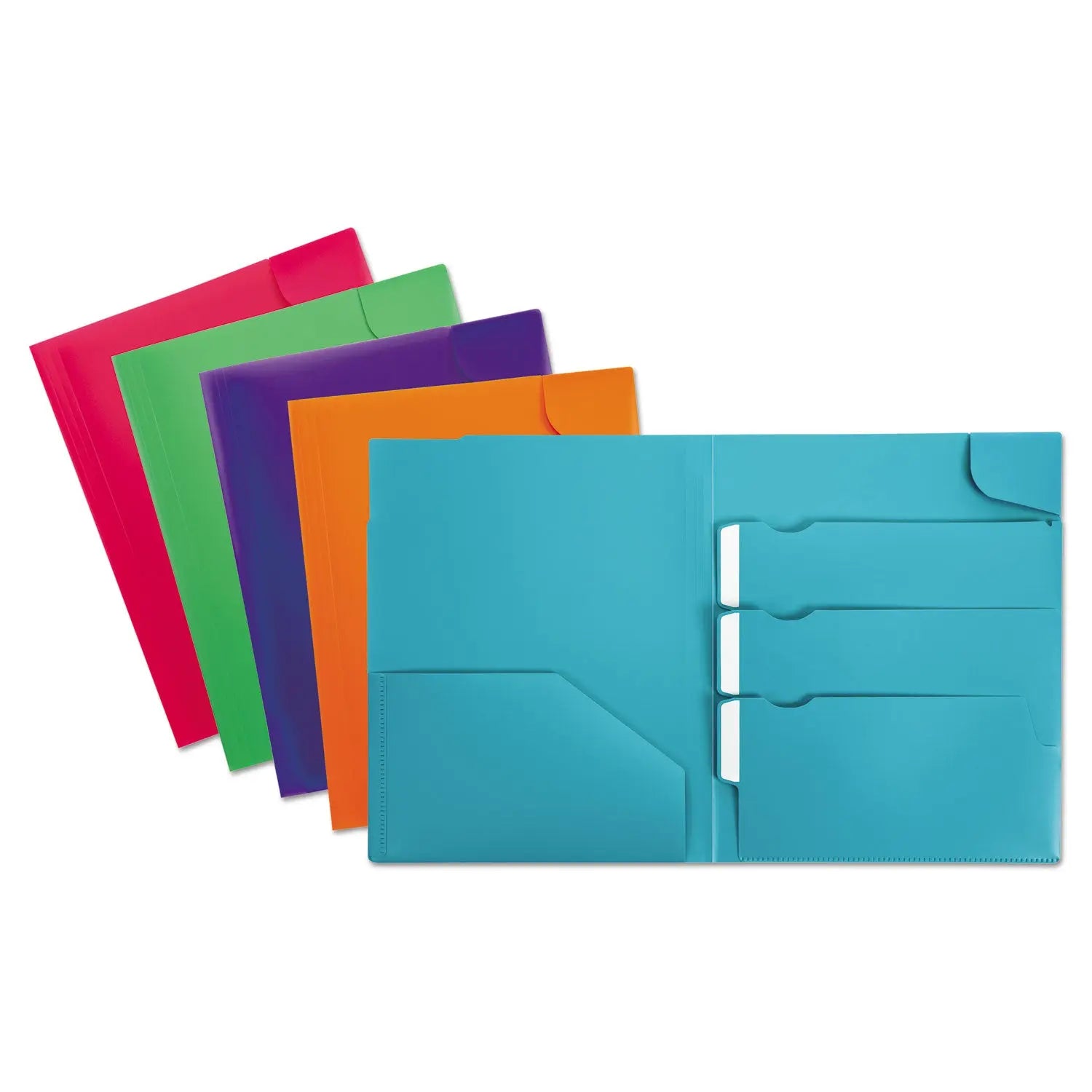 Oxford™ Divide It Up Four-Pocket Poly Folder, 110-Sheet Capacity, 11 x 8.5, Randomly Assorted Colors - Bloom Skins