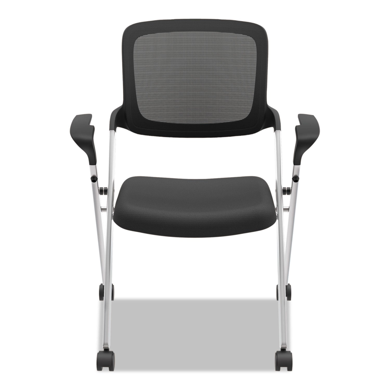 HON® VL314 Mesh Back Nesting Chair, Supports Up to 250 lb, 19" Seat Height, Black Seat, Black Back, Silver Base