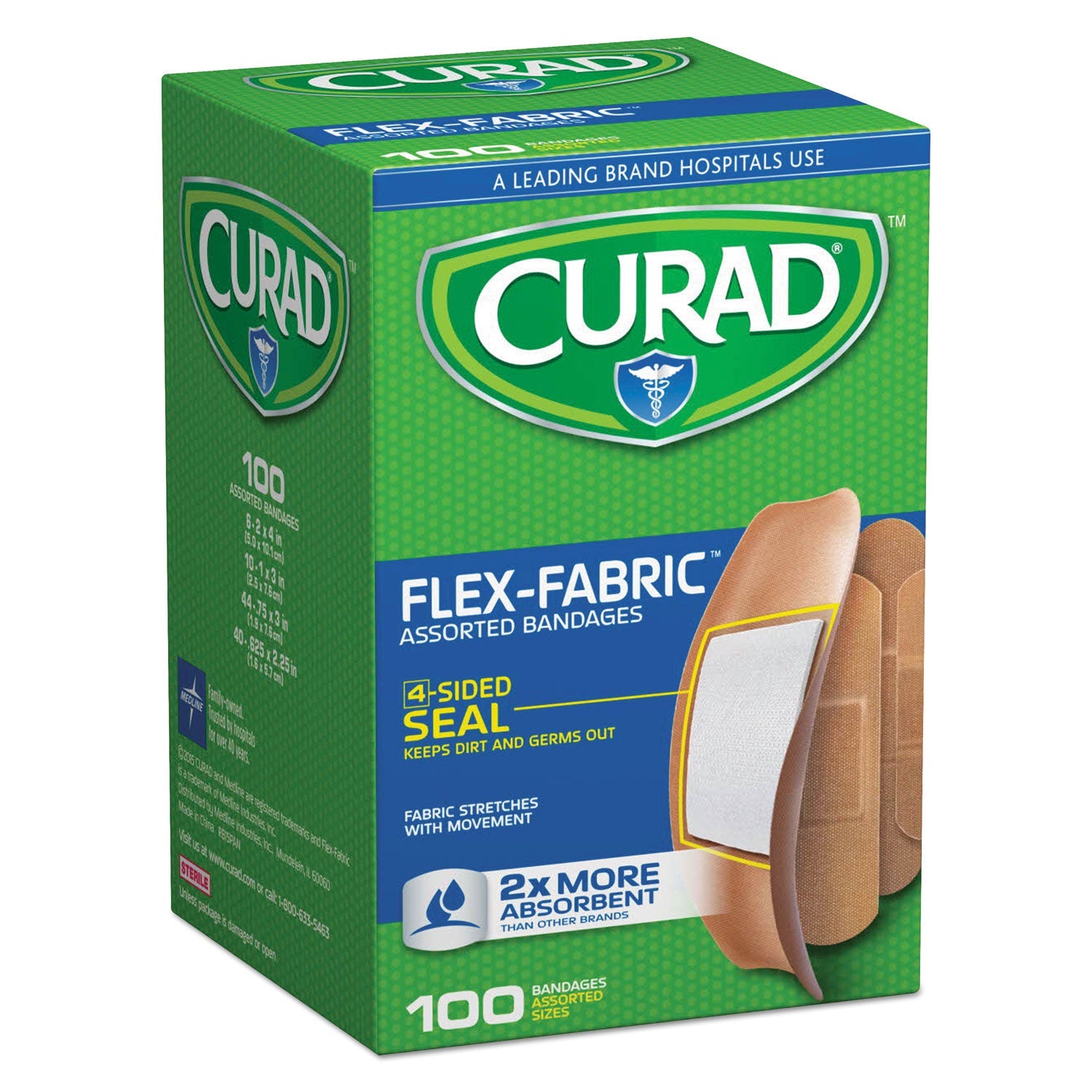 Curad® Flex Fabric Bandages, Assorted Sizes, 100/box