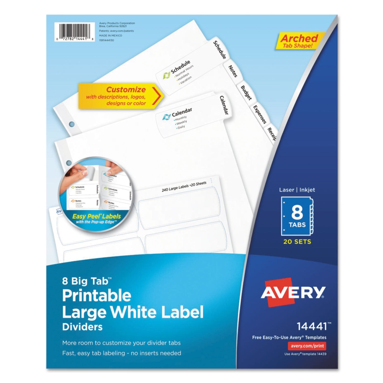 Avery® Big Tab Printable Large White Label Tab Dividers, 8-Tab, 11 x 8.5, White, 20 Sets