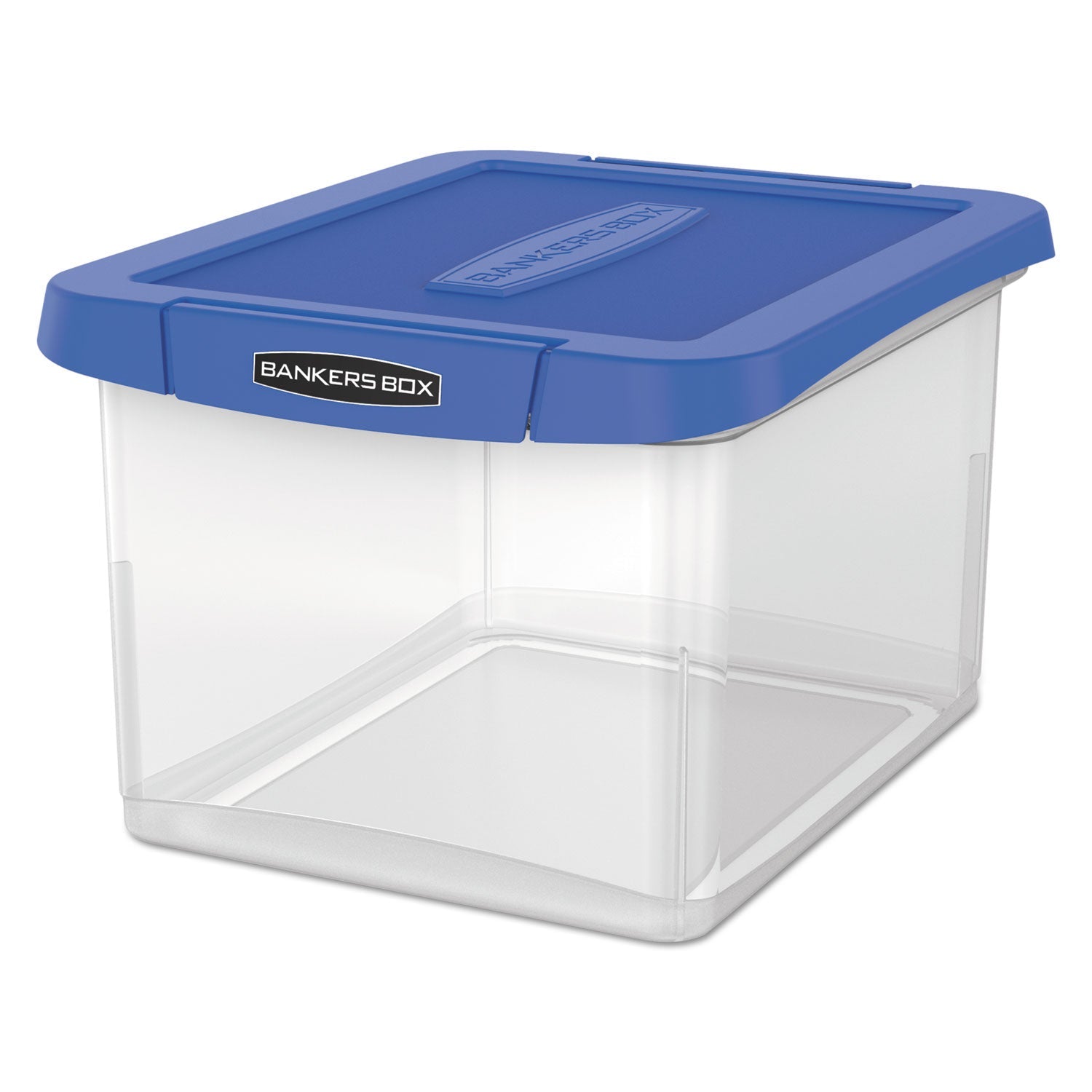 Bankers Box® Heavy Duty Plastic File Storage, Letter/legal Files, 14" X 17.38" X 10.5", Clear/blue