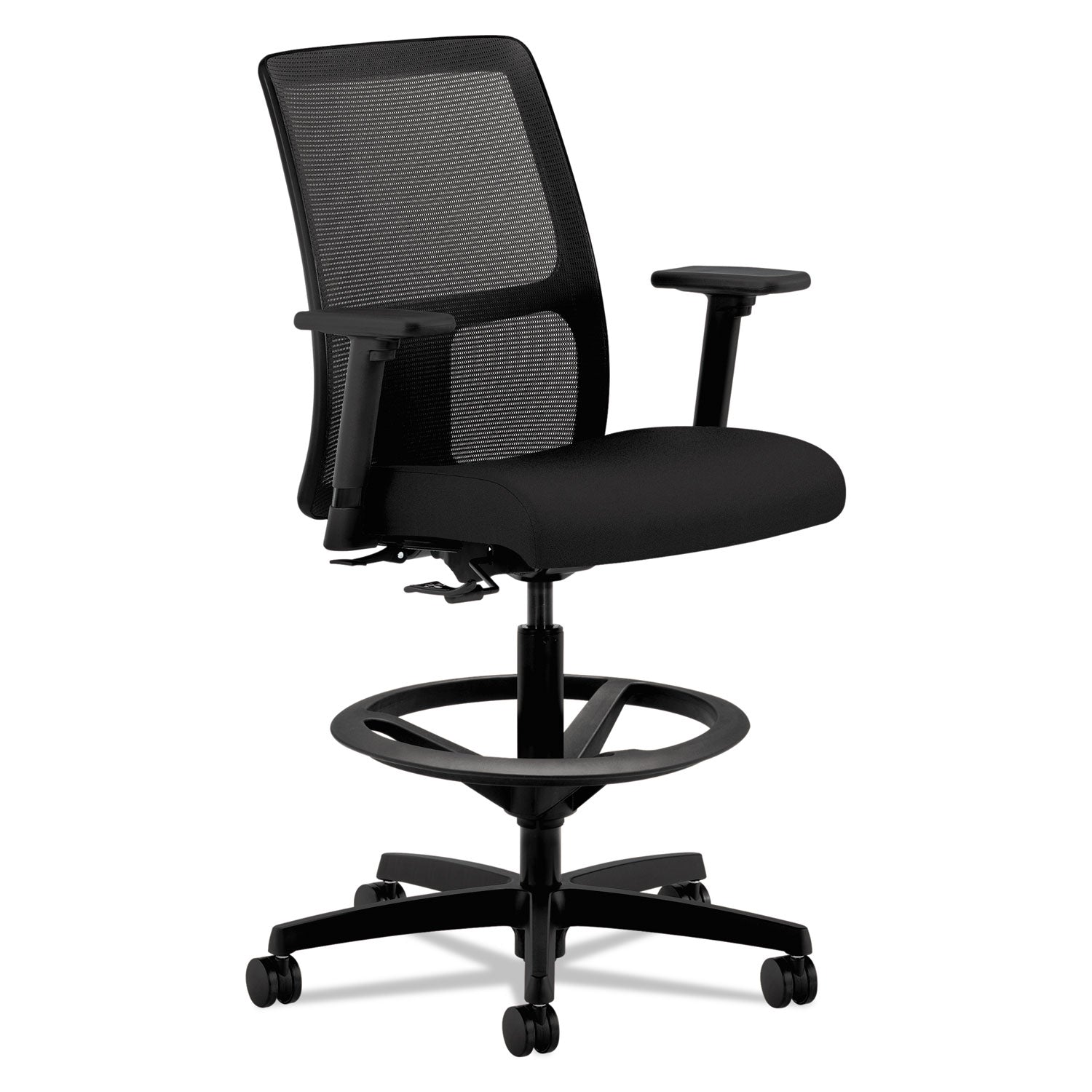 HON® Ignition Series Mesh Low-Back Task Stool, Supports Up To 300 Lb, 24" To 33" Seat Height, Black