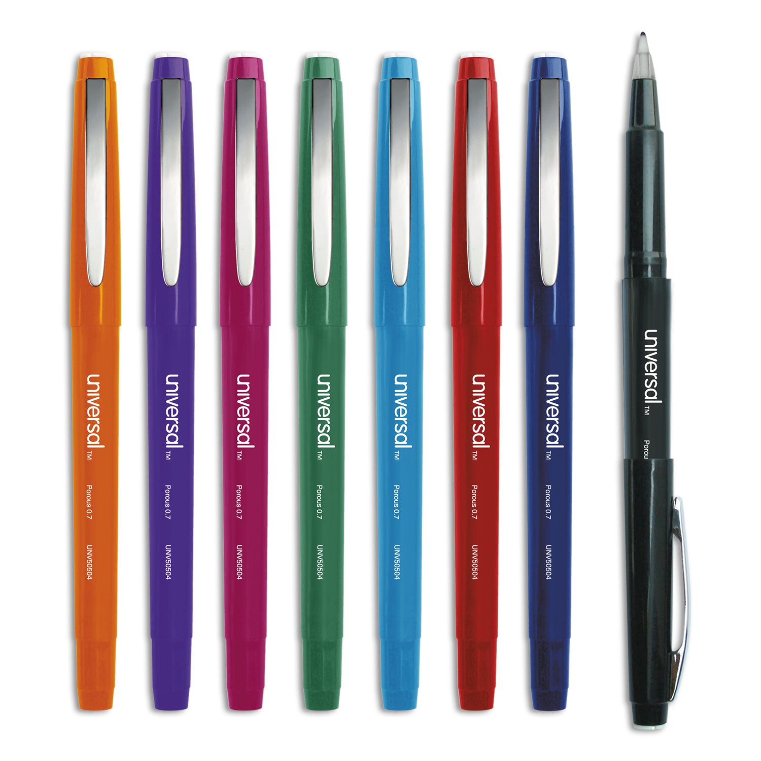 Universal™ Porous Point Pen, Stick, Medium 0.7 Mm, Assorted Ink And Barrel Colors, 8/pack
