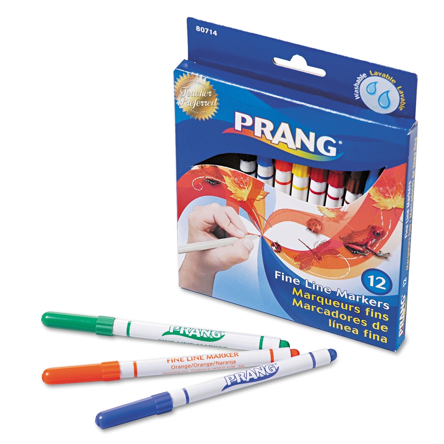 Prang® Fine Line Markers, Fine Bullet Tip, Assorted Colors, 12/set