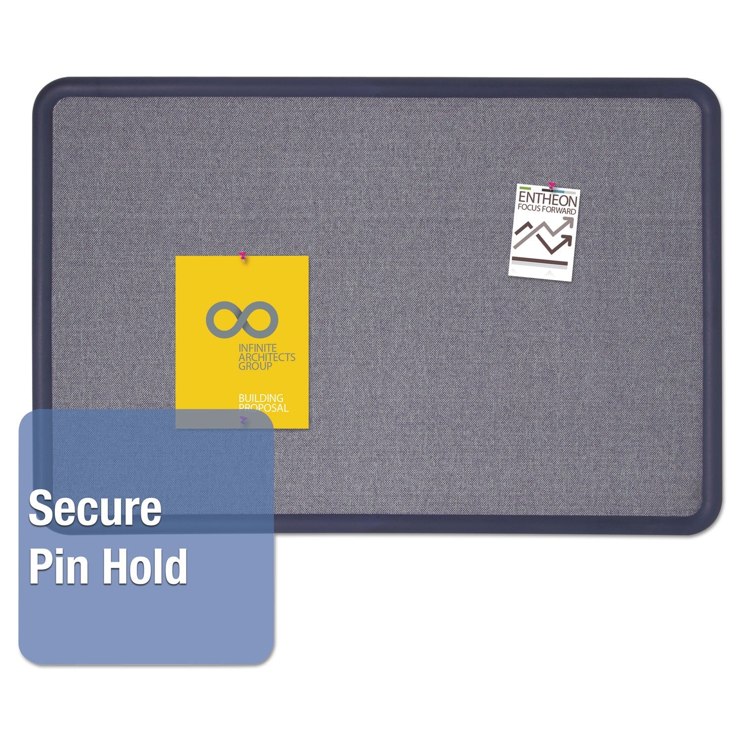 Quartet® Contour Fabric Bulletin Board, 48" x 36", Light Blue Surface, Navy Blue Plastic Frame