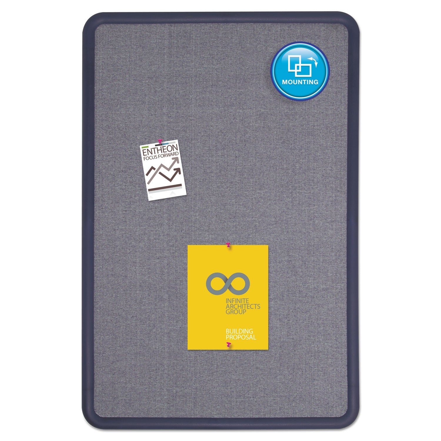 Quartet® Contour Fabric Bulletin Board, 48" x 36", Light Blue Surface, Navy Blue Plastic Frame