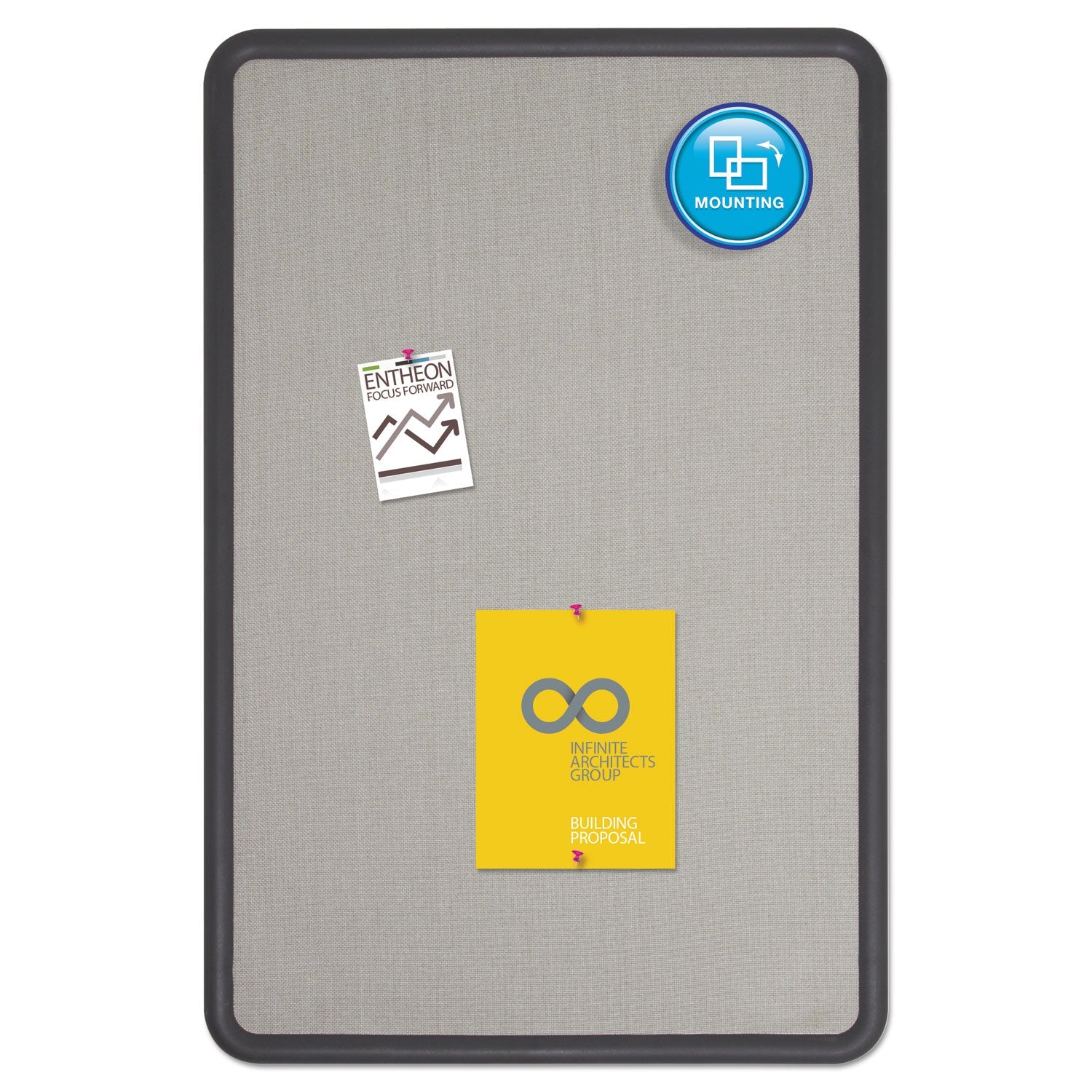 Quartet® Contour Fabric Bulletin Board, 36" x 24", Gray Surface, Black Plastic Frame