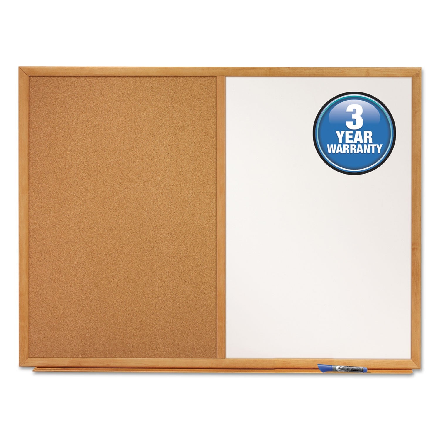Quartet® Combination Board, 36" x 24", Brown/White Surface, Oak Finished Fiberboard (MDF) Frame