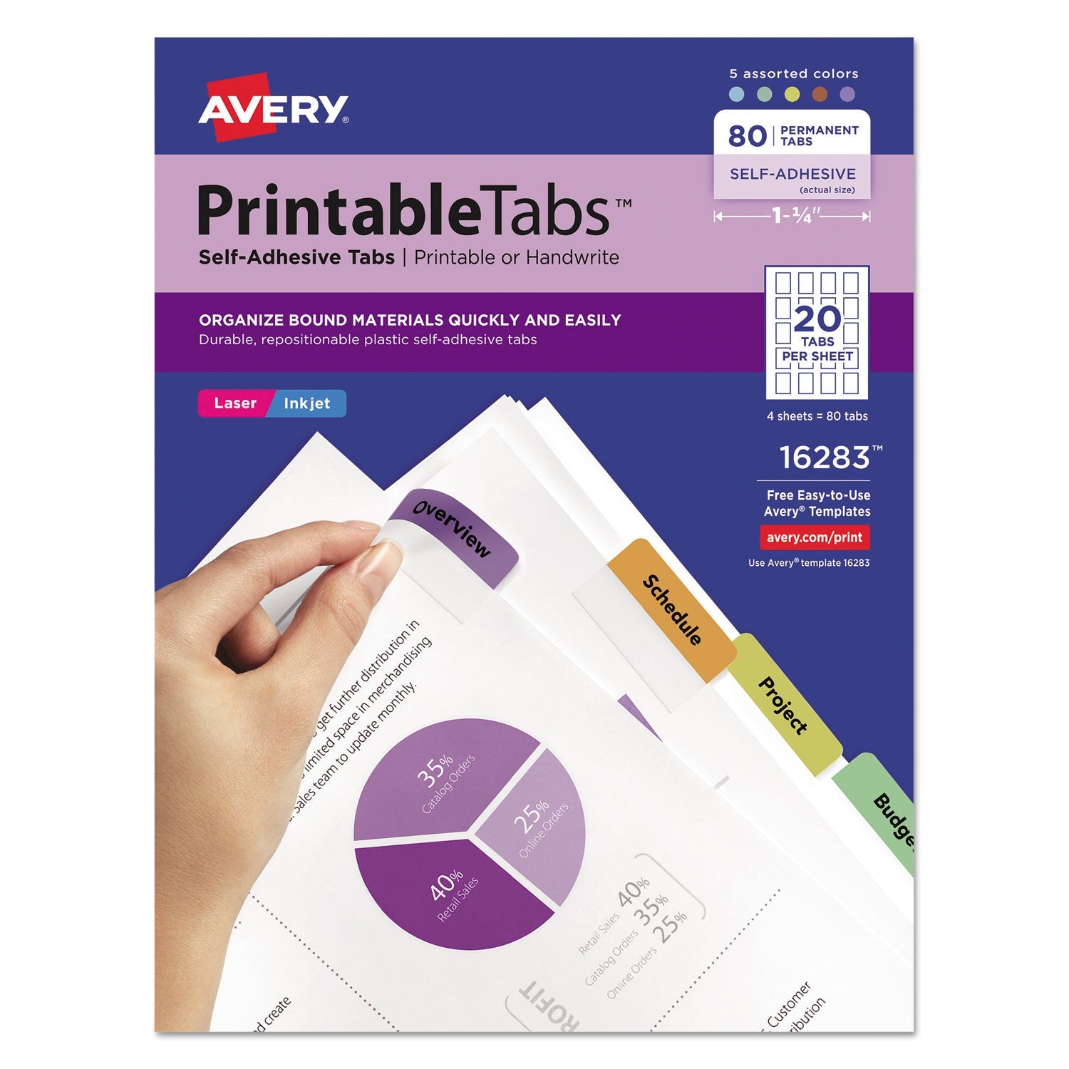 Printable Plastic Tabs | Assorted Colors | 80/Pack