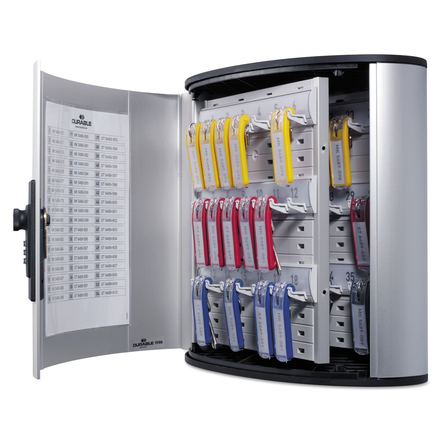 Durable® Locking Key Cabinet, 36-Key, Brushed Aluminum, Silver, 11.75 X 4.63 X 11