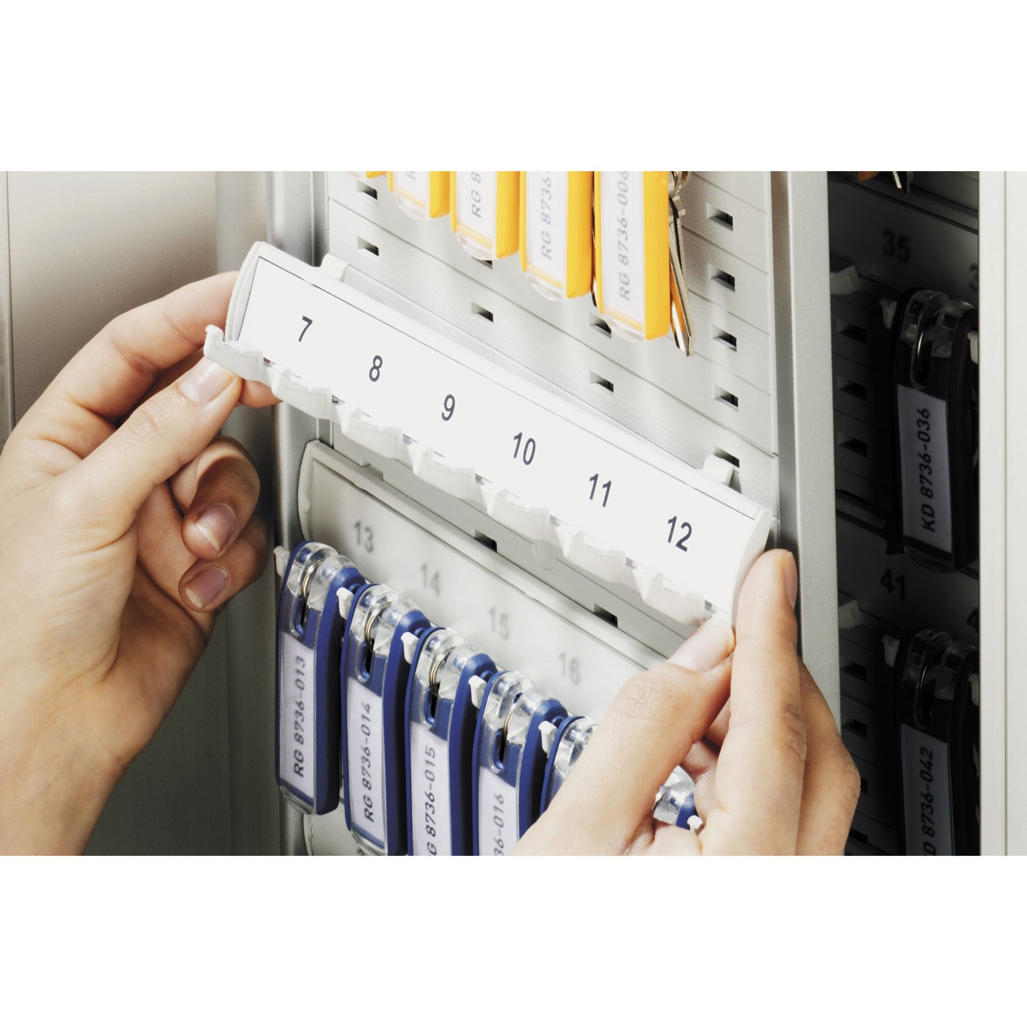 Durable® Locking Key Cabinet, 72-Key, Brushed Aluminum, Silver, 11.75 x 4.63 x 15.75