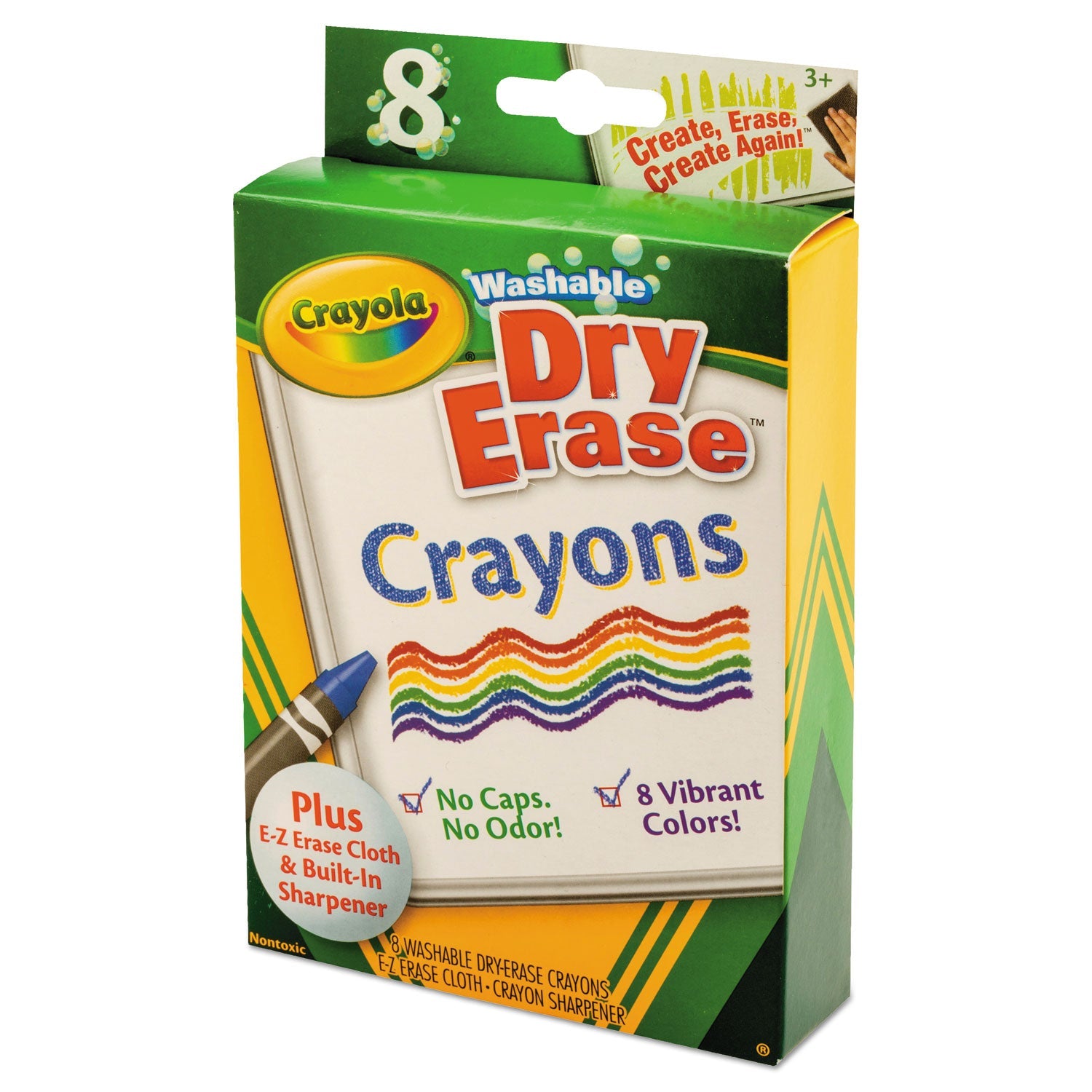 Crayola® Washable Dry Erase Crayons W/e-Z Erase Cloth, Assorted Colors, 8/pack