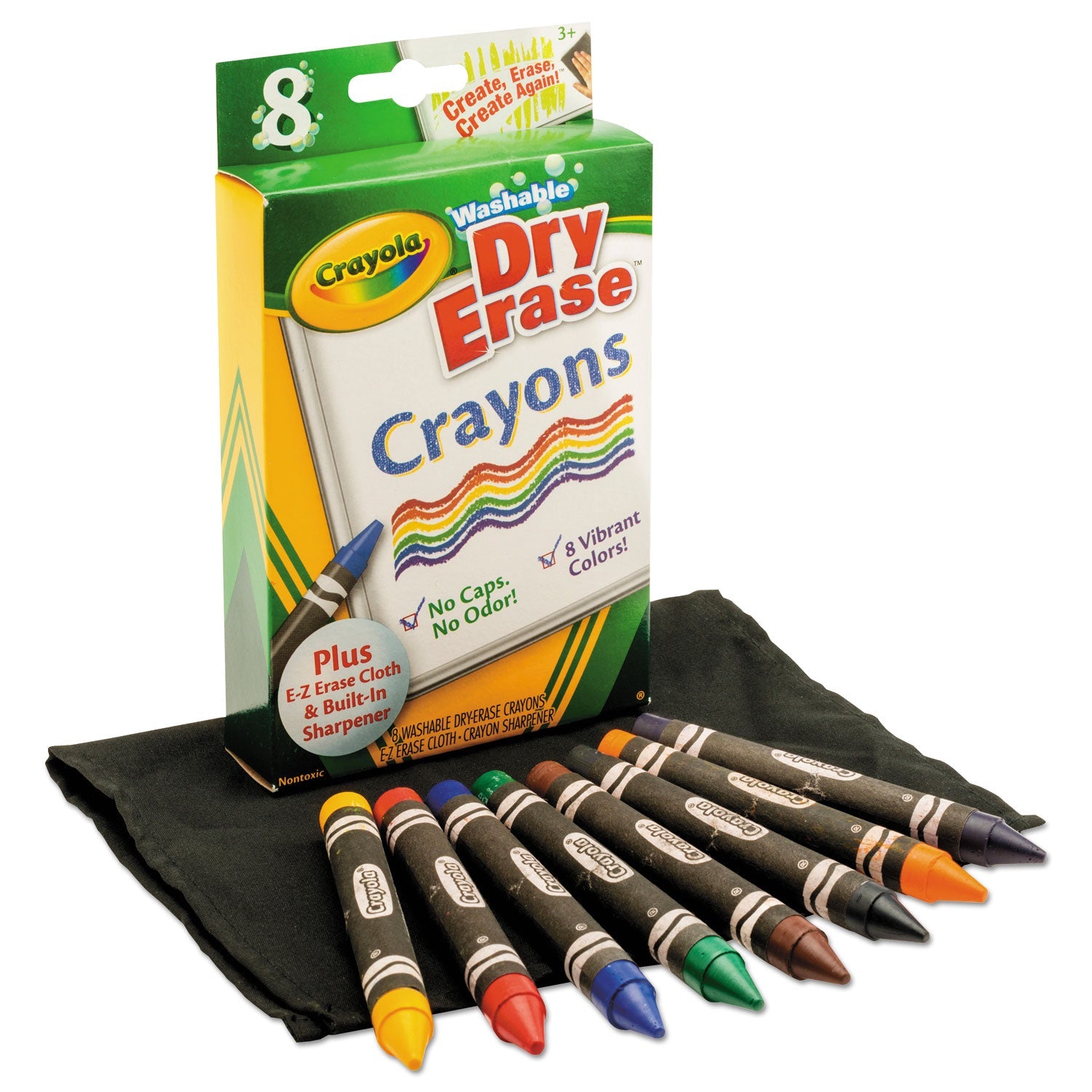 Crayola® Washable Dry Erase Crayons W/e-Z Erase Cloth, Assorted Colors, 8/pack