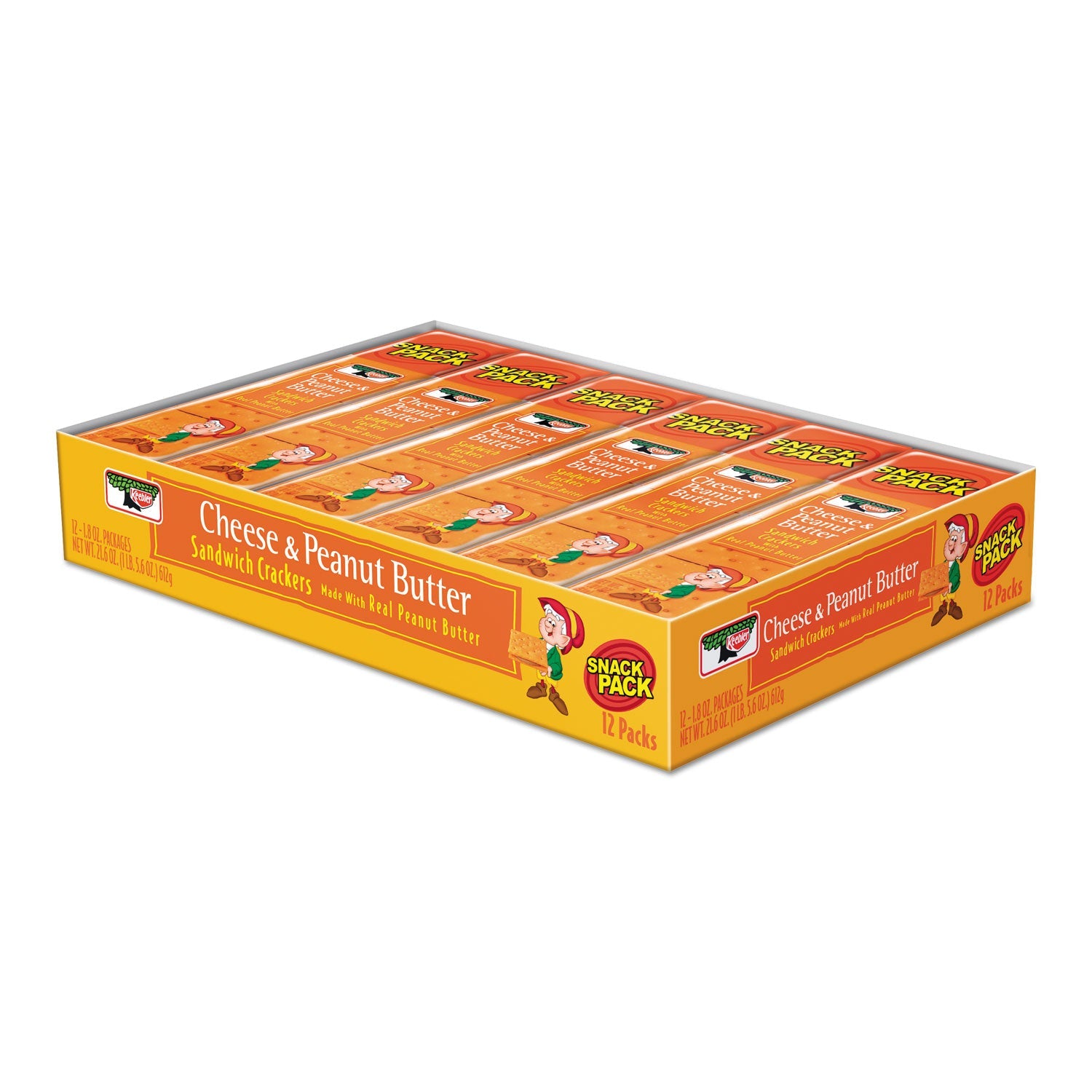 Keebler® Sandwich Crackers, Cheese And Peanut Butter, 8-Piece Snack Pack, 12/box
