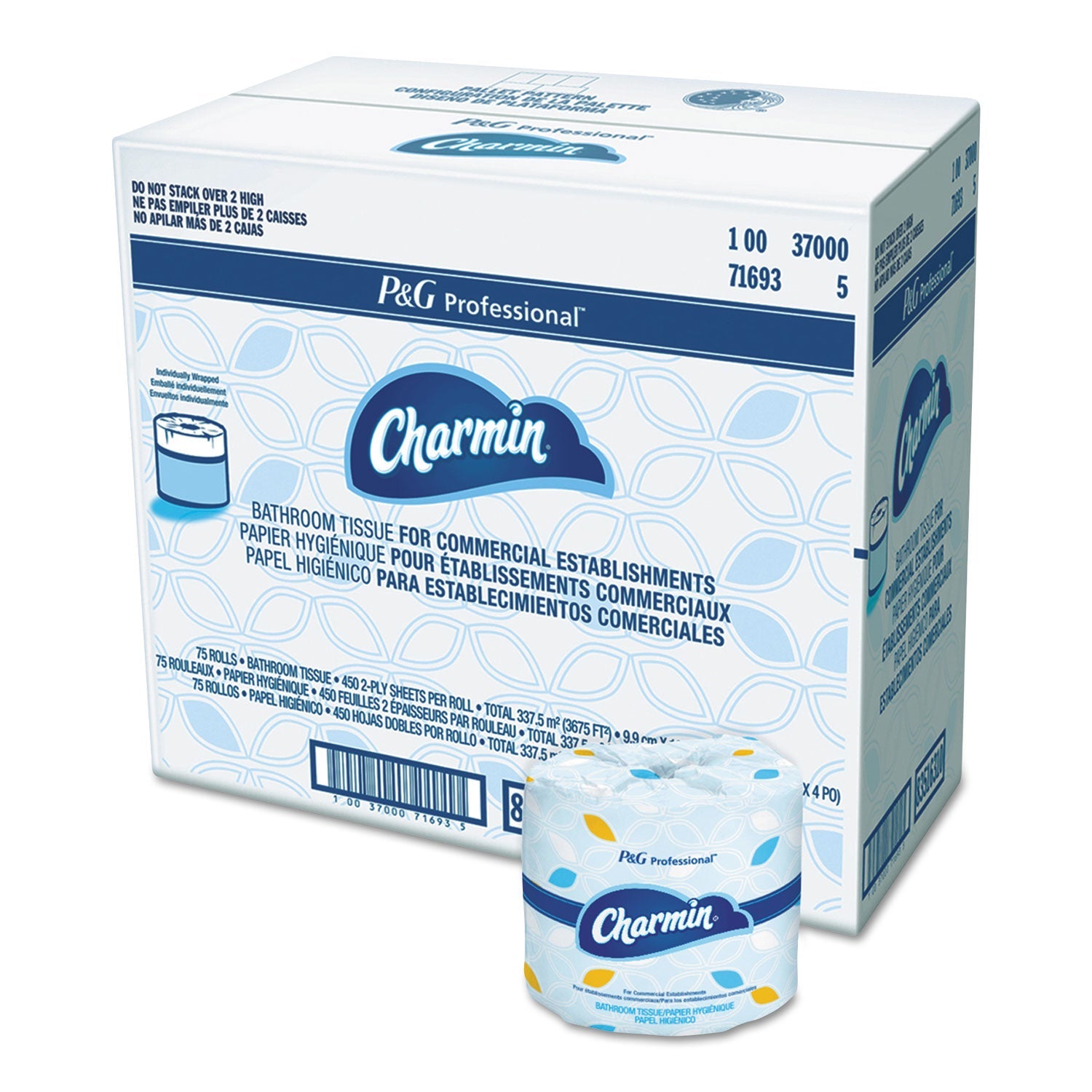 Charmin® Commercial Bathroom Tissue, Septic Safe, Individually Wrapped, 2-Ply, White, 450 Sheets/roll, 75 Rolls/carton