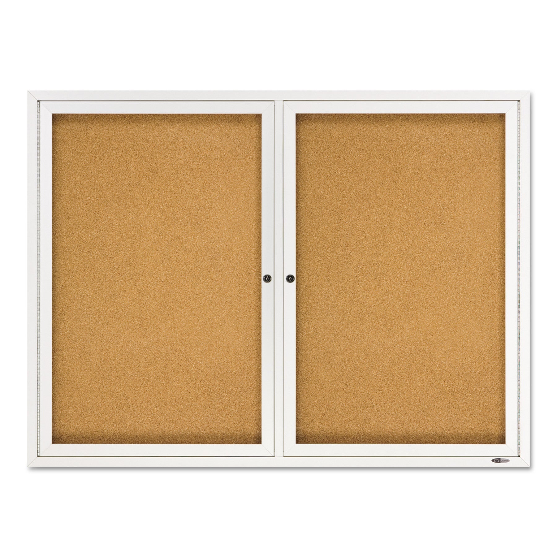 Quartet® Enclosed Indoor Cork Bulletin Board with Two Hinged Doors, 48" x 36", Tan Surface, Satin Aluminum Frame