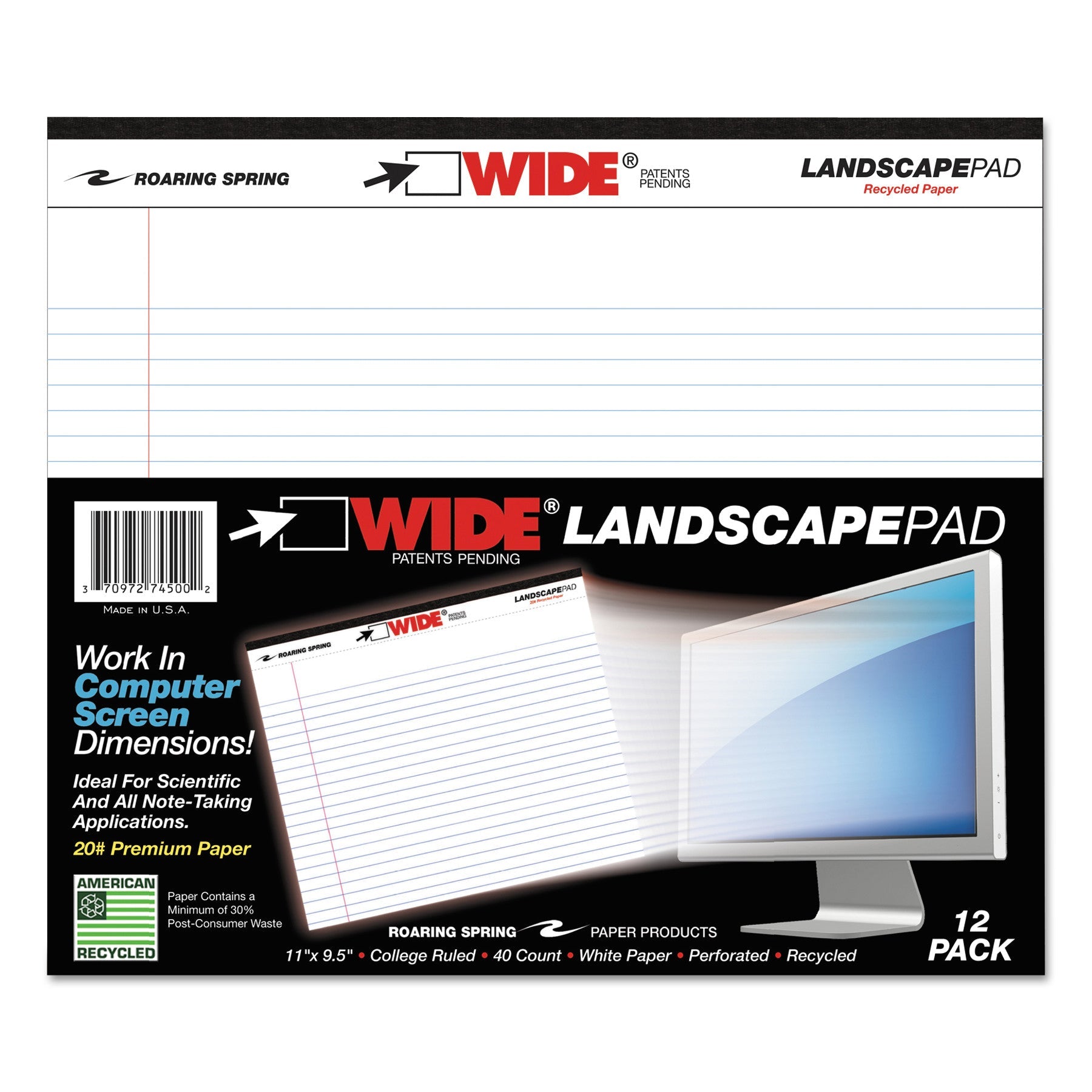 Wide Landscape Format Writing Pad | College Rule