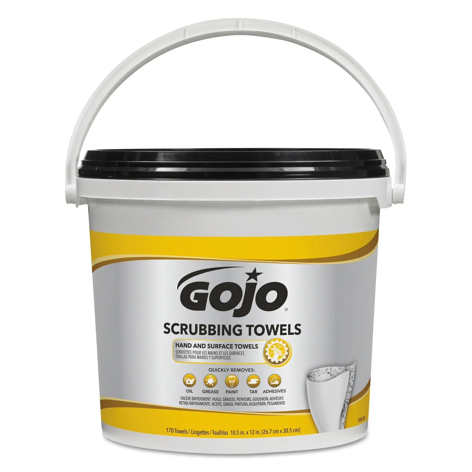 GOJO® Scrubbing Towels, Hand Cleaning, Orange Scent, White/Yellow, 170/Bucket, 2 Buckets/Carton