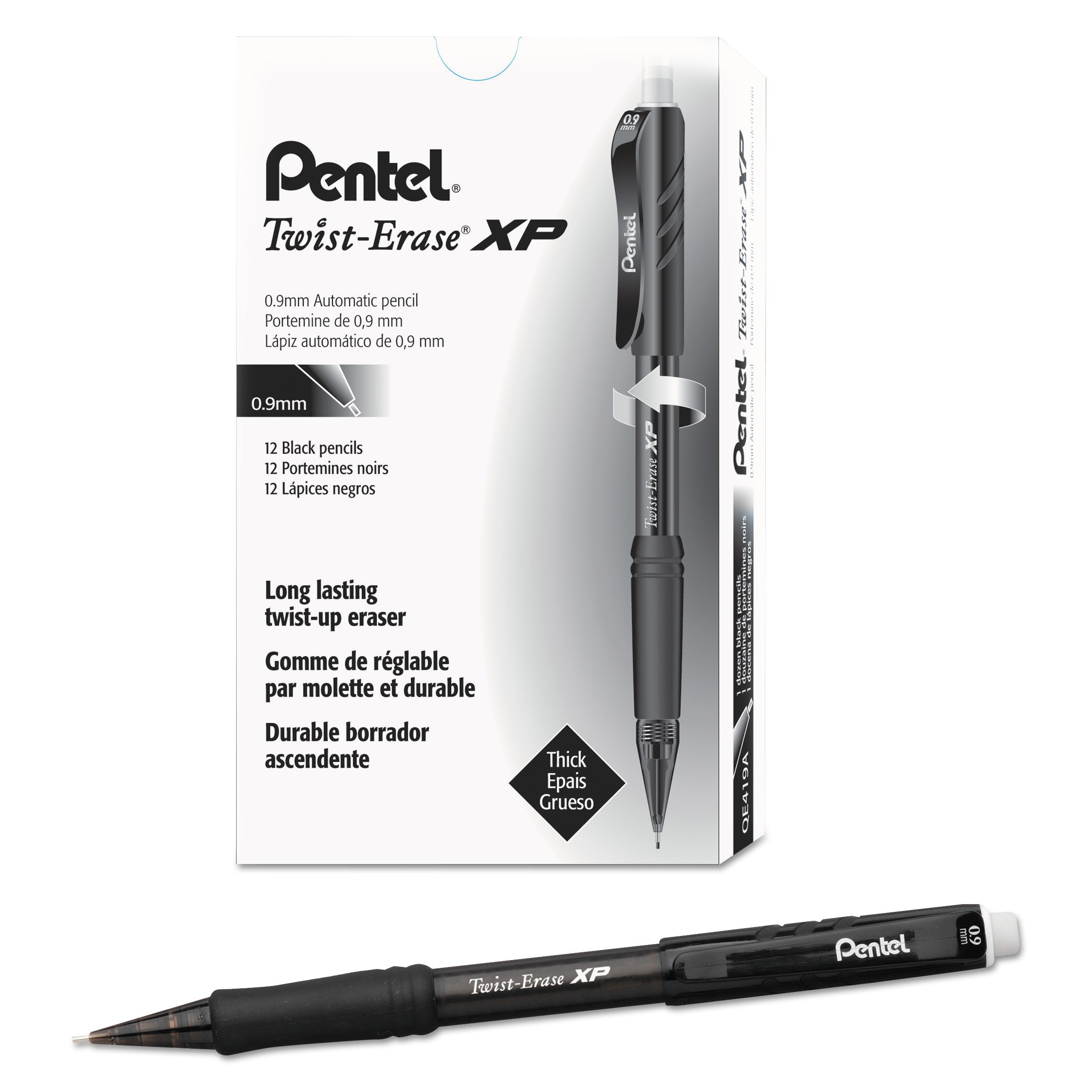 Pentel® Twist-Erase EXPRESS Mechanical Pencil, 0.9 mm, HB (#2), Black Lead, Black Barrel, Dozen