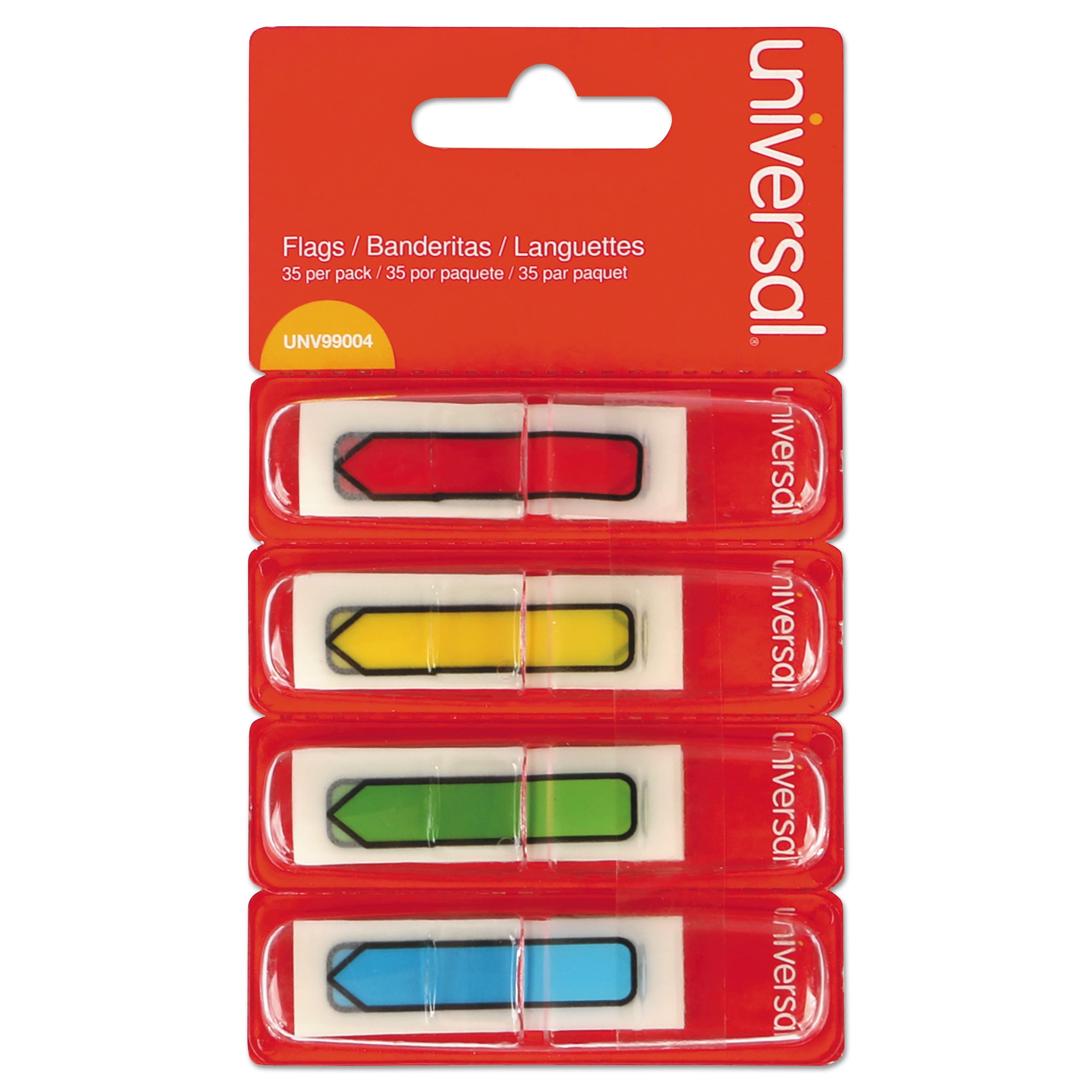 Universal® Page Flags, Assorted Colors, 35 Flags/dispenser, 4 Dispensers/pack