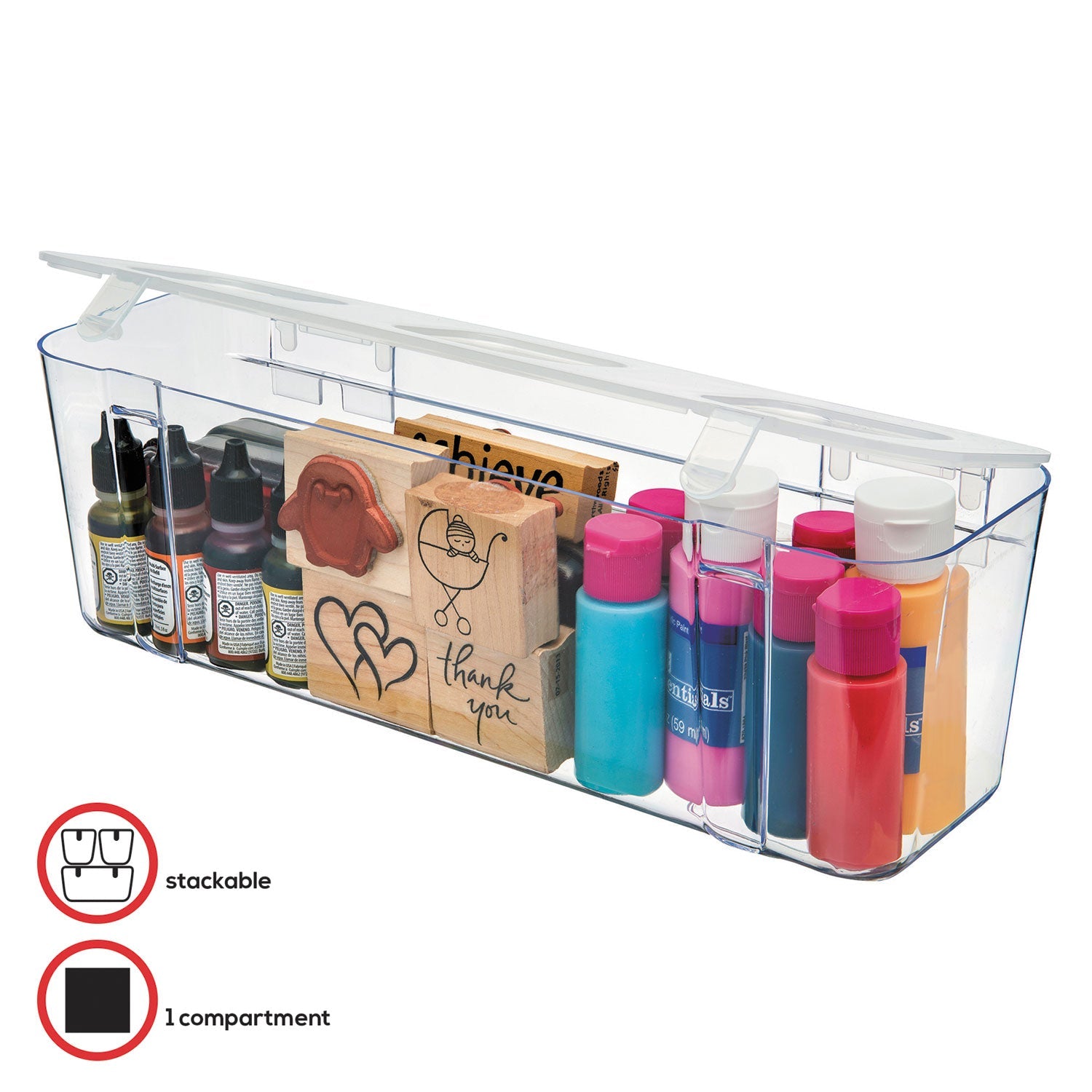 deflecto® Stackable Caddy Organizer, Large, Plastic, 13.24 x 4 x 4.38, White