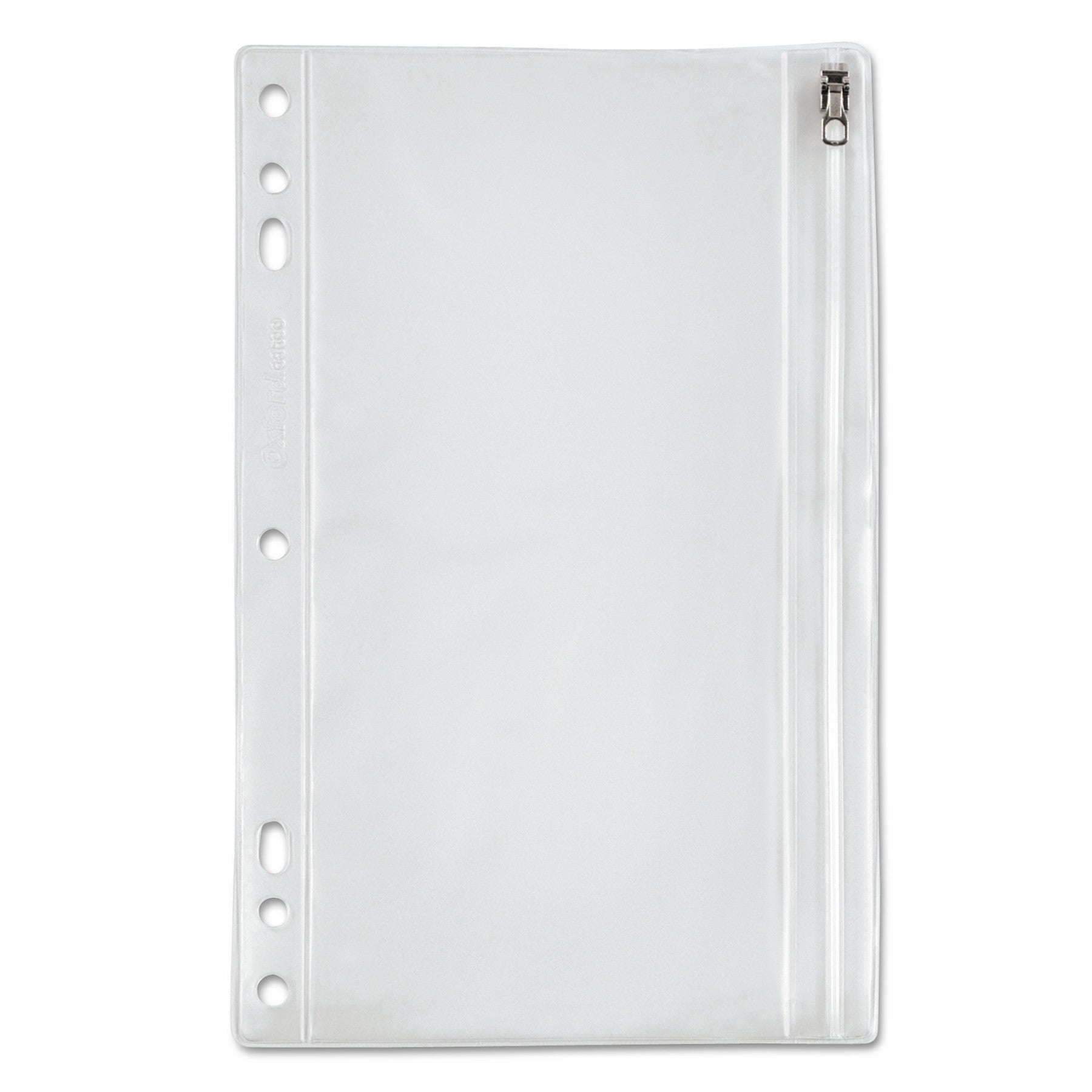 Oxford™ Zipper Binder Pocket, 2- to 5-Hole Punched, 6" x 9.5", Clear
