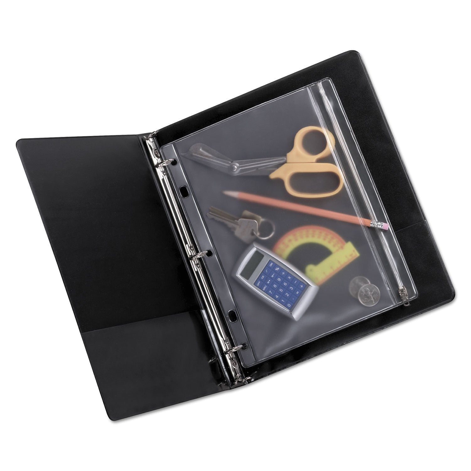 Oxford™ Zipper Binder Pocket, 2- to 5-Hole Punched, 8" x 10.5", Clear