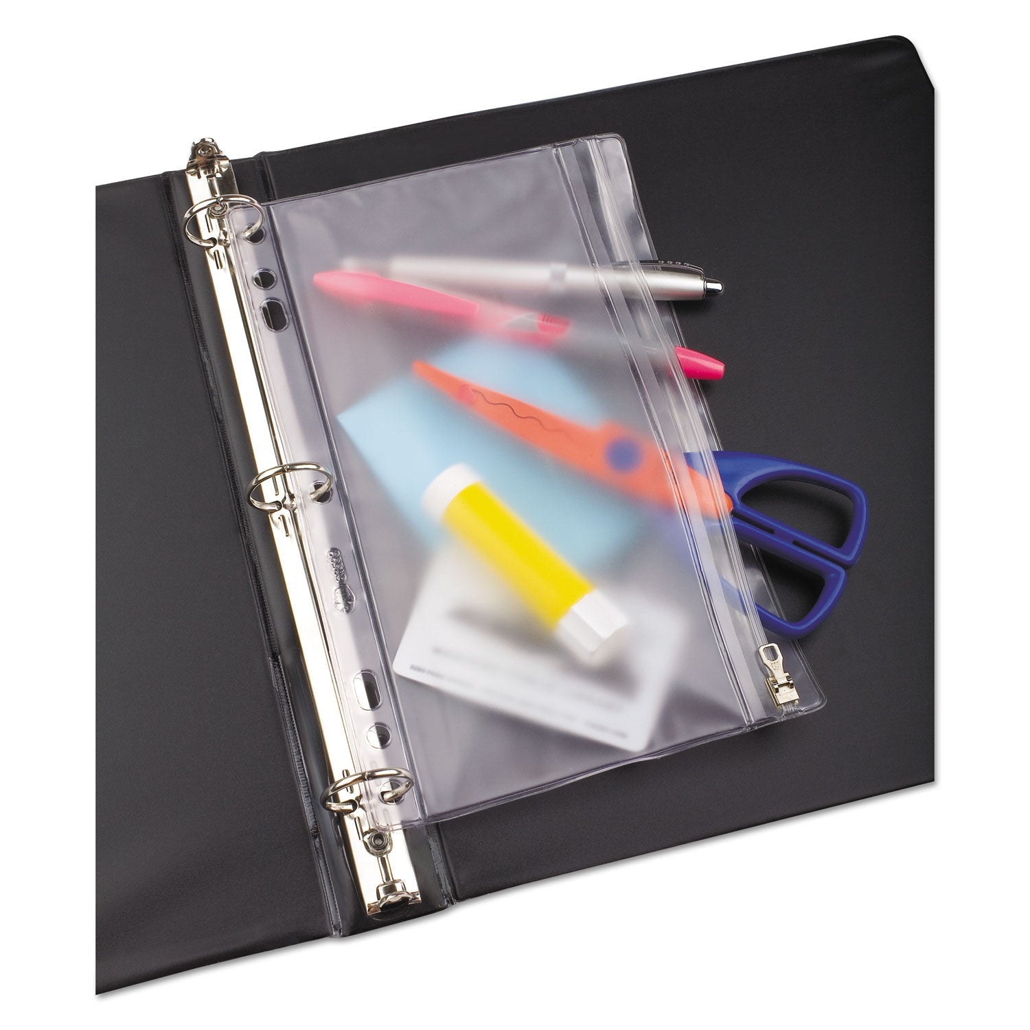 Oxford™ Zipper Binder Pocket, 2- to 5-Hole Punched, 6" x 9.5", Clear