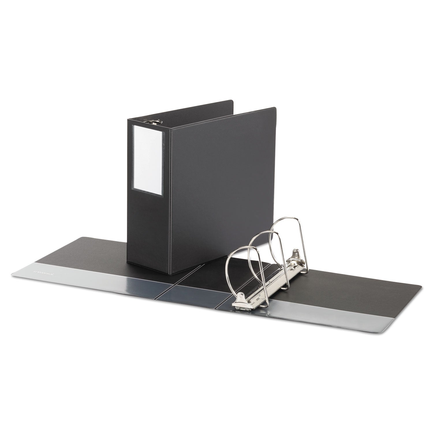 Universal® Deluxe Non-View D-Ring Binder With Label Holder, 3 Rings, 5" Capacity, 11 X 8.5, Black