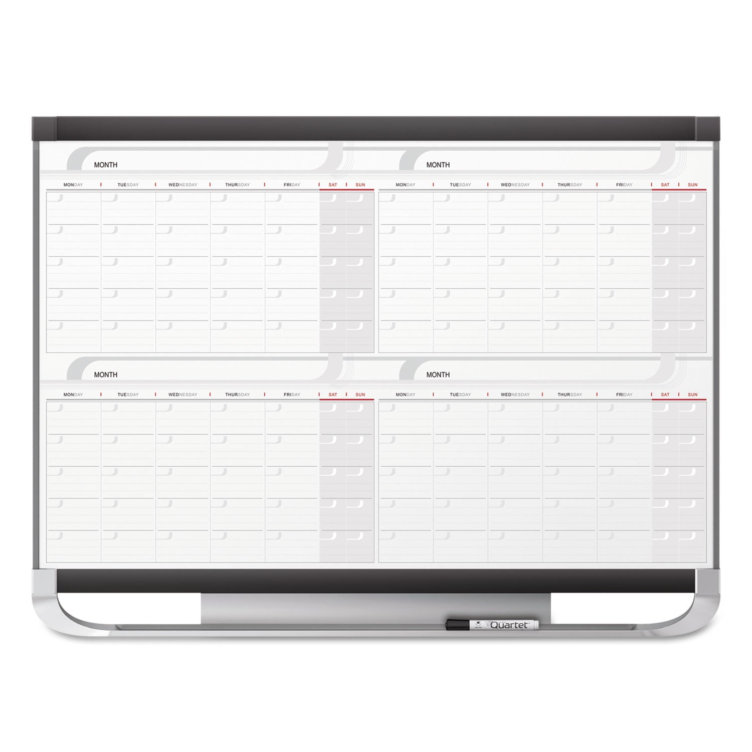 Quartet® Prestige 2 Magnetic Total Erase Four-Month Calendar, 36" x 24", White Surface, Graphite Gray Fiberboard/Plastic Frame