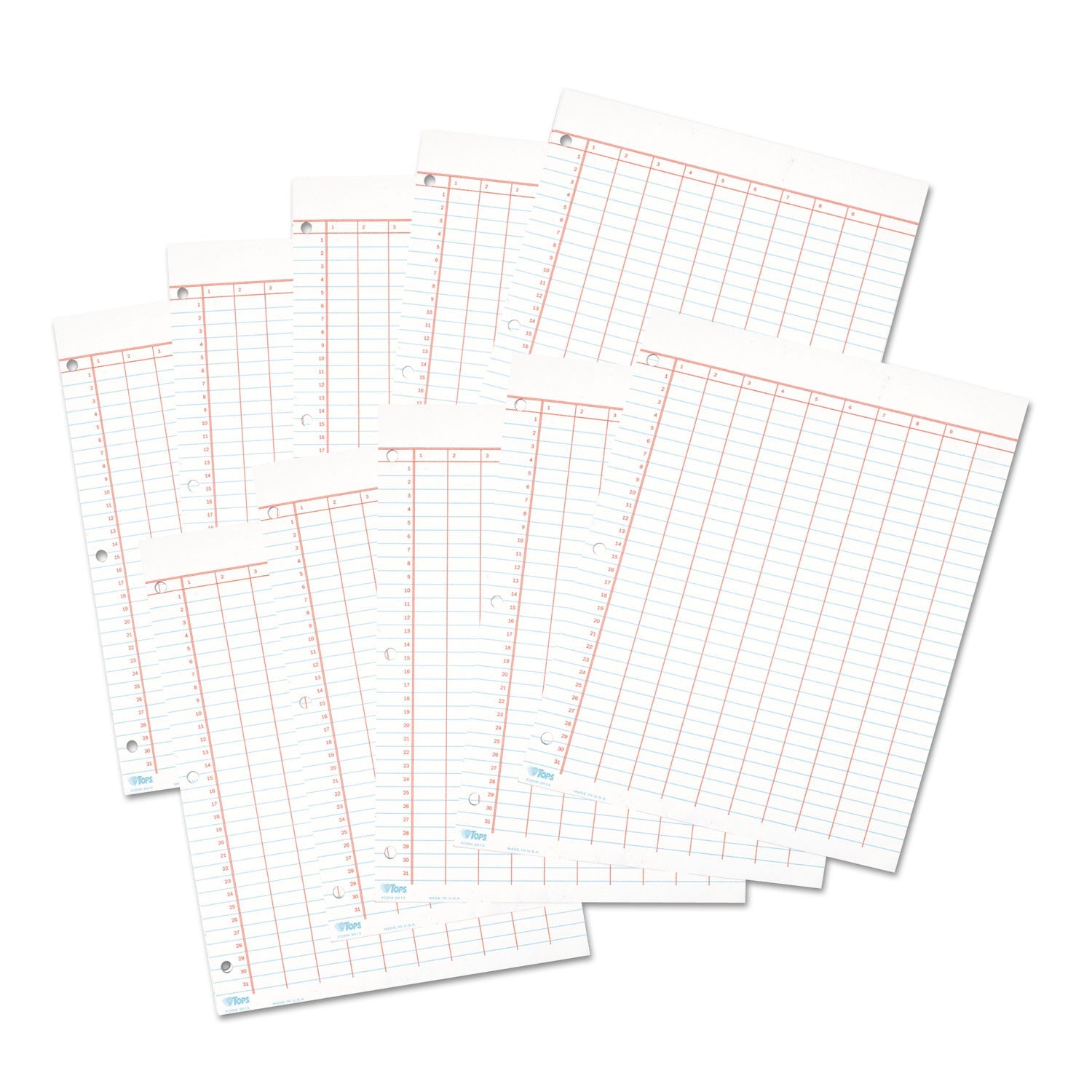 TOPS™ Data Pad with Numbered Column Headings, Data/Lab-Record Format, Wide/Legal Rule, 10 Columns, 8.5 x 11, White, 50 Sheets