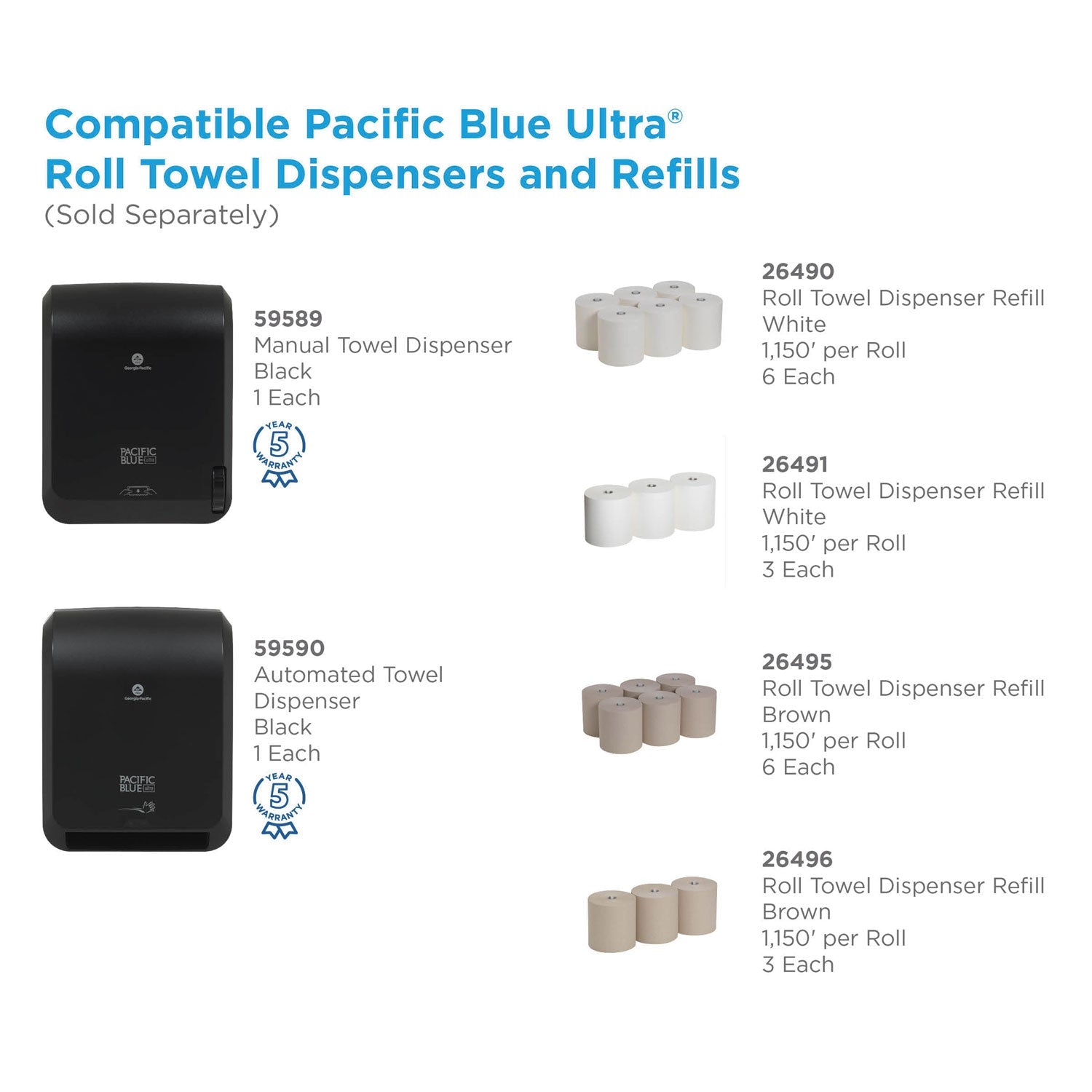 Georgia Pacific® Professional Pacific Blue Ultra Paper Towels, 1-Ply, 7.87" x 1,150 ft, Natural, 3 Rolls/Carton