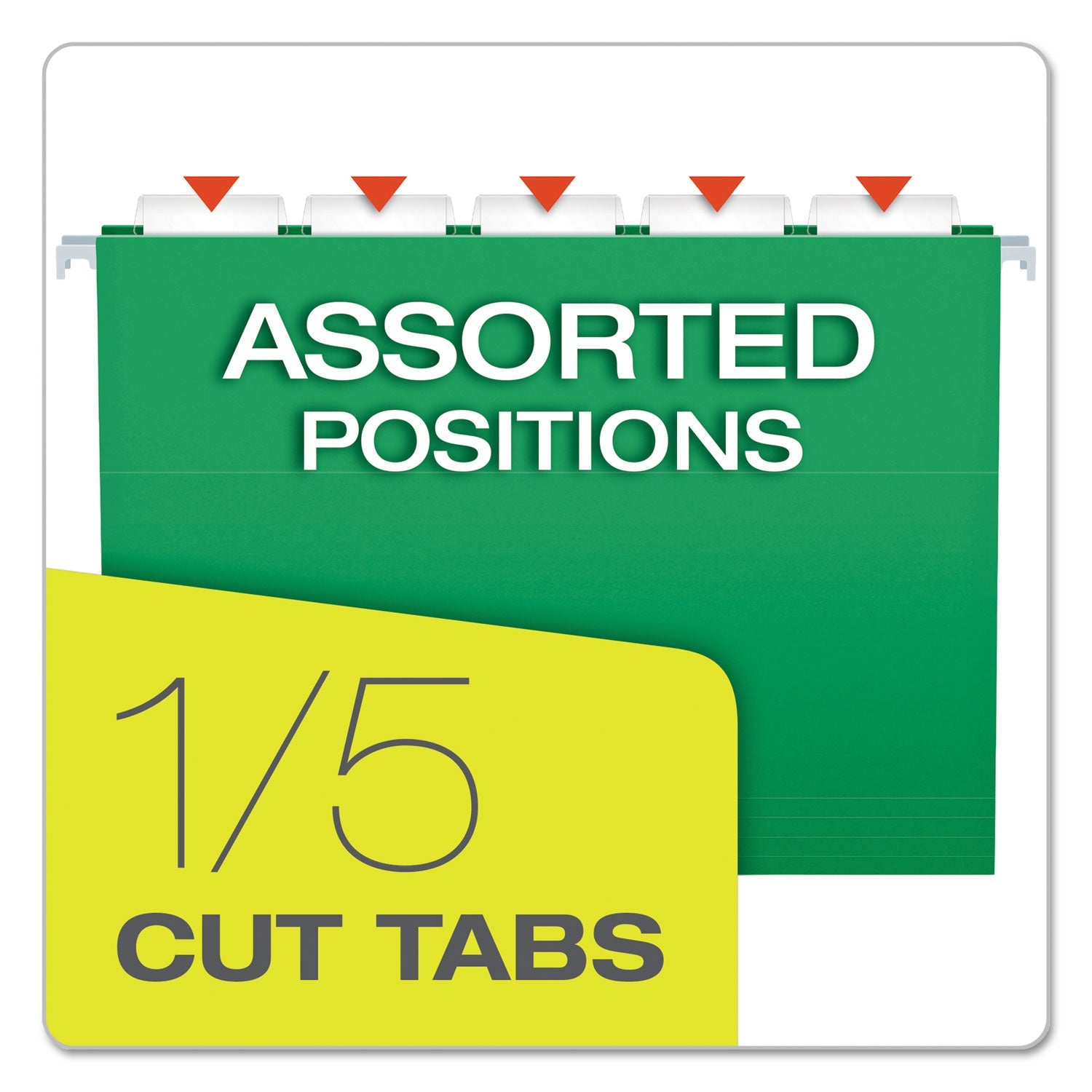 Pendaflex® Colored Hanging Folders, Letter Size, 1/5-Cut Tabs, Bright Green, 25/Box