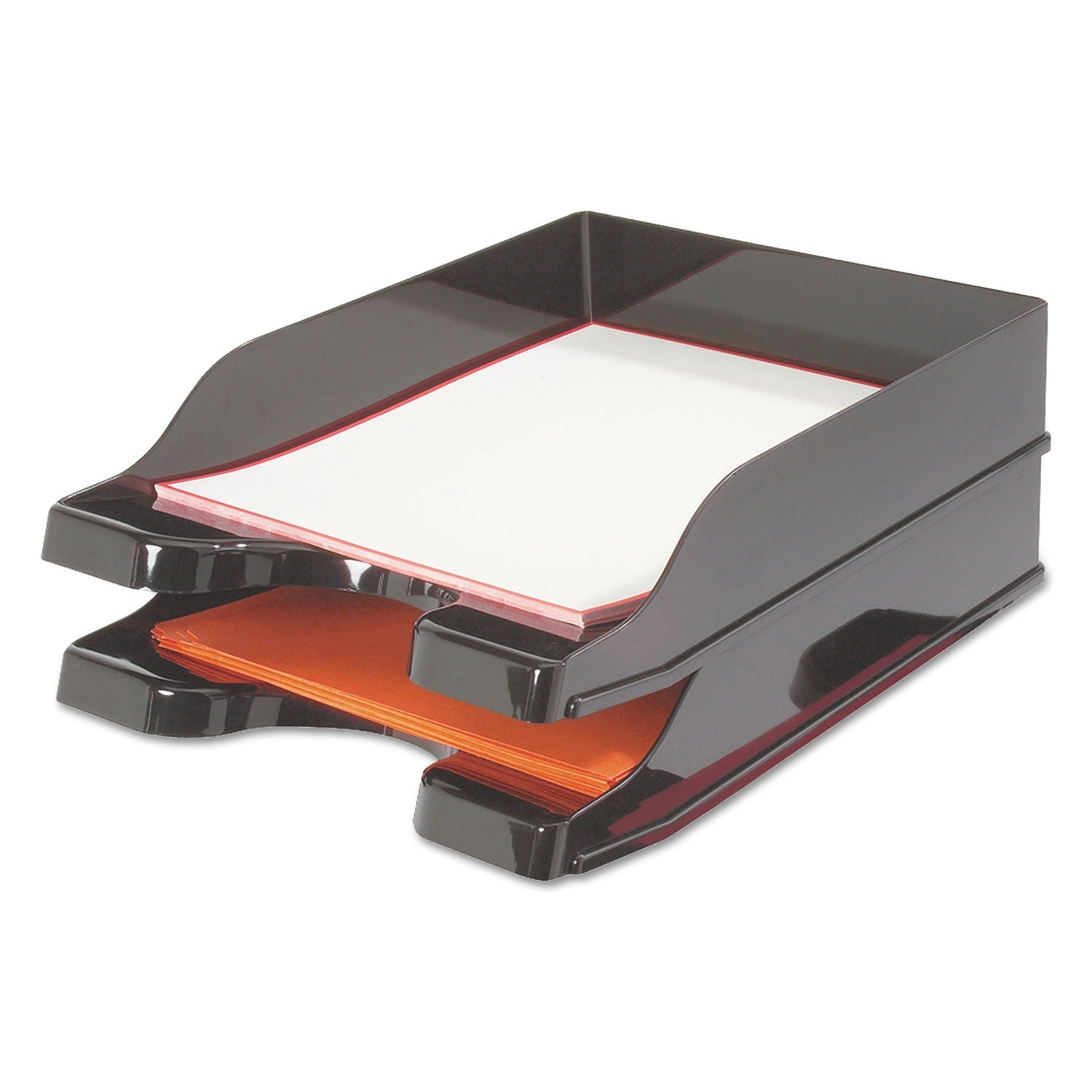 deflecto® Docutray Multi-Directional Stacking Tray Set, 2 Sections, Letter To Legal Size Files, 10.13" X 13.63" X 2.5", Black, 2/pack
