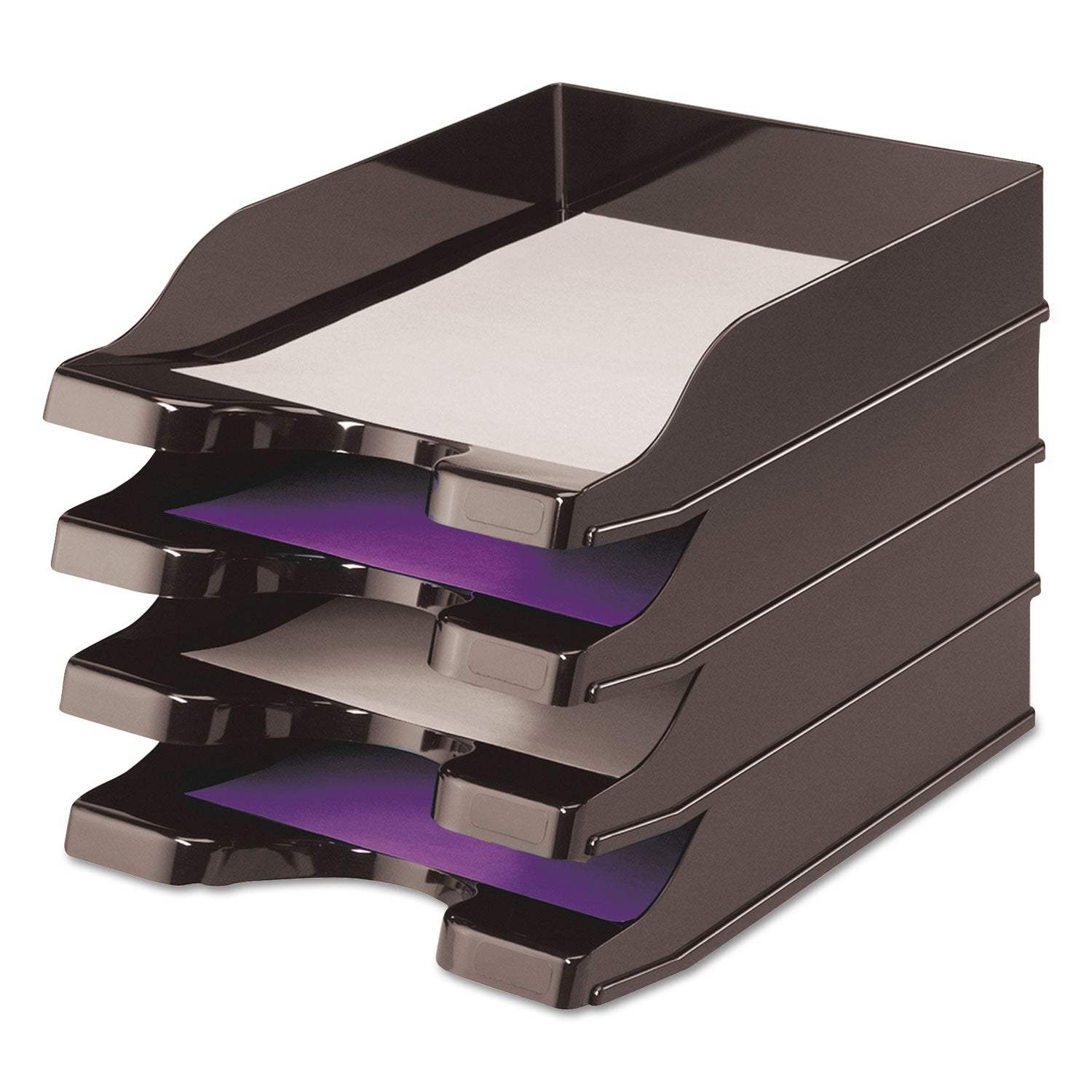 deflecto® Docutray Multi-Directional Stacking Tray Set, 2 Sections, Letter To Legal Size Files, 10.13" X 13.63" X 2.5", Black, 2/pack