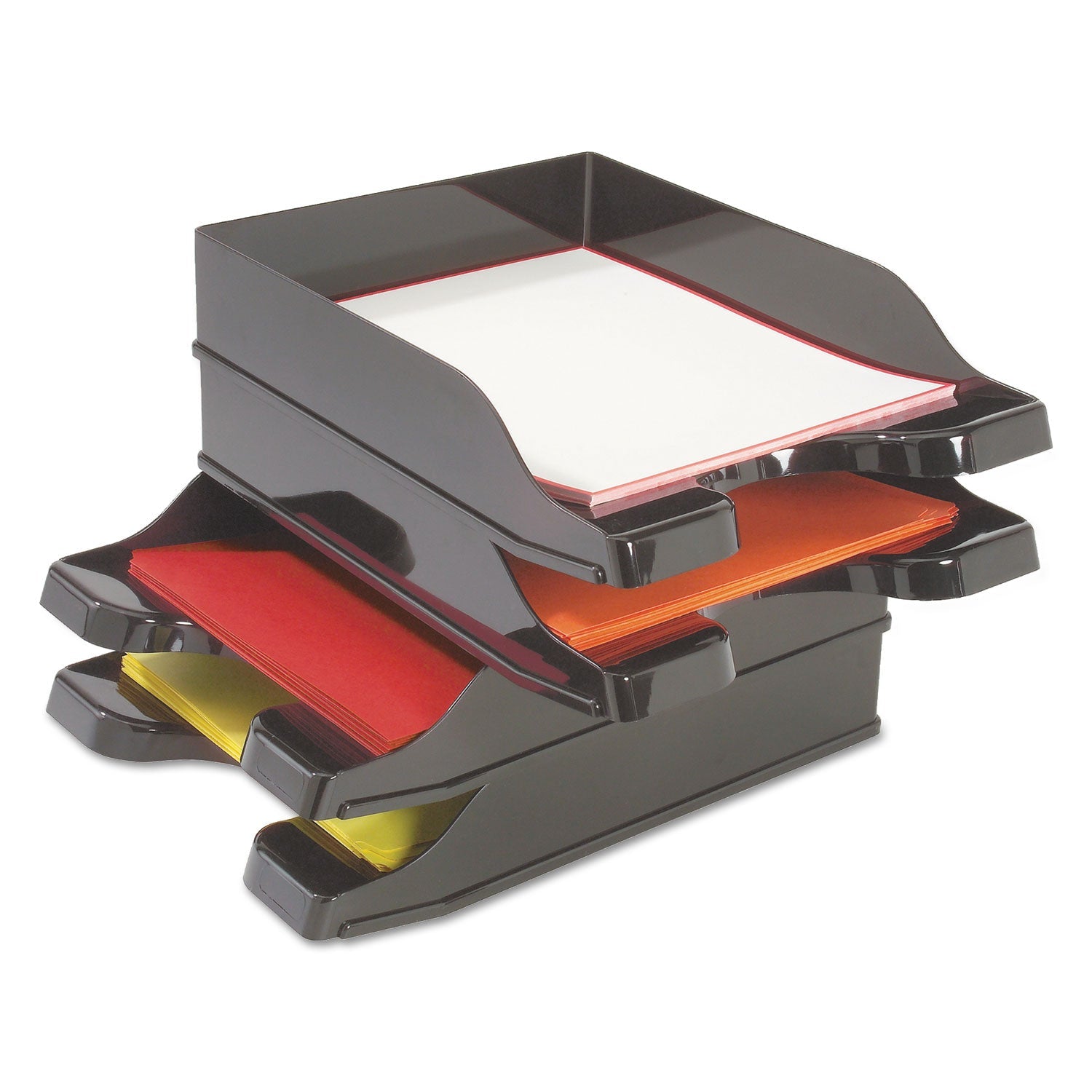 deflecto® Docutray Multi-Directional Stacking Tray Set, 2 Sections, Letter To Legal Size Files, 10.13" X 13.63" X 2.5", Black, 2/pack