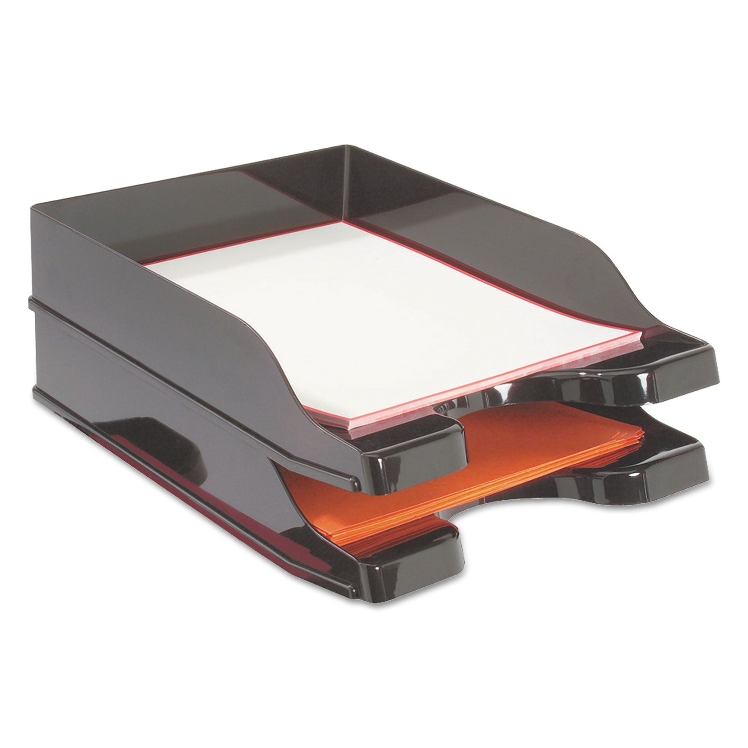 deflecto® Docutray Multi-Directional Stacking Tray Set, 2 Sections, Letter To Legal Size Files, 10.13" X 13.63" X 2.5", Black, 2/pack