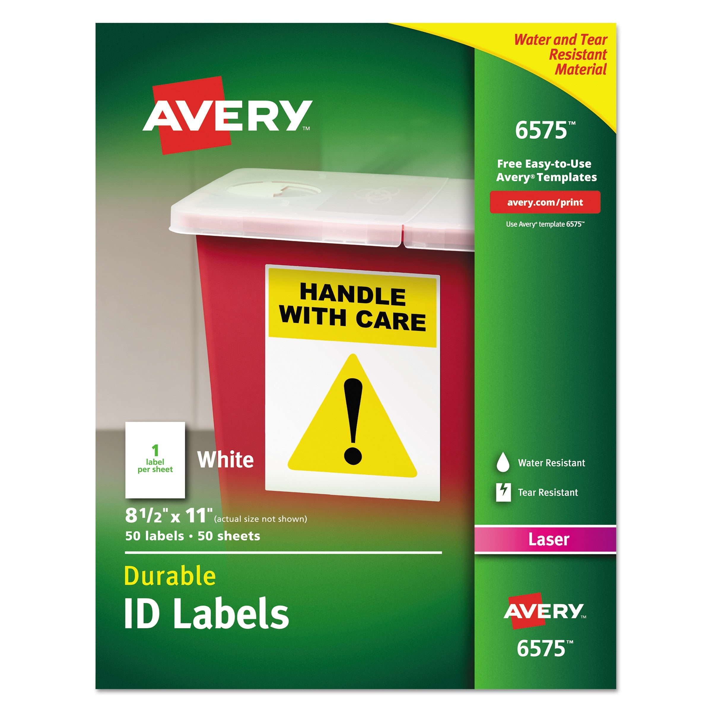 Avery® Durable Permanent Id Labels With Trueblock Technology, Laser Printers, 8.5 X 11, White, 50/pack