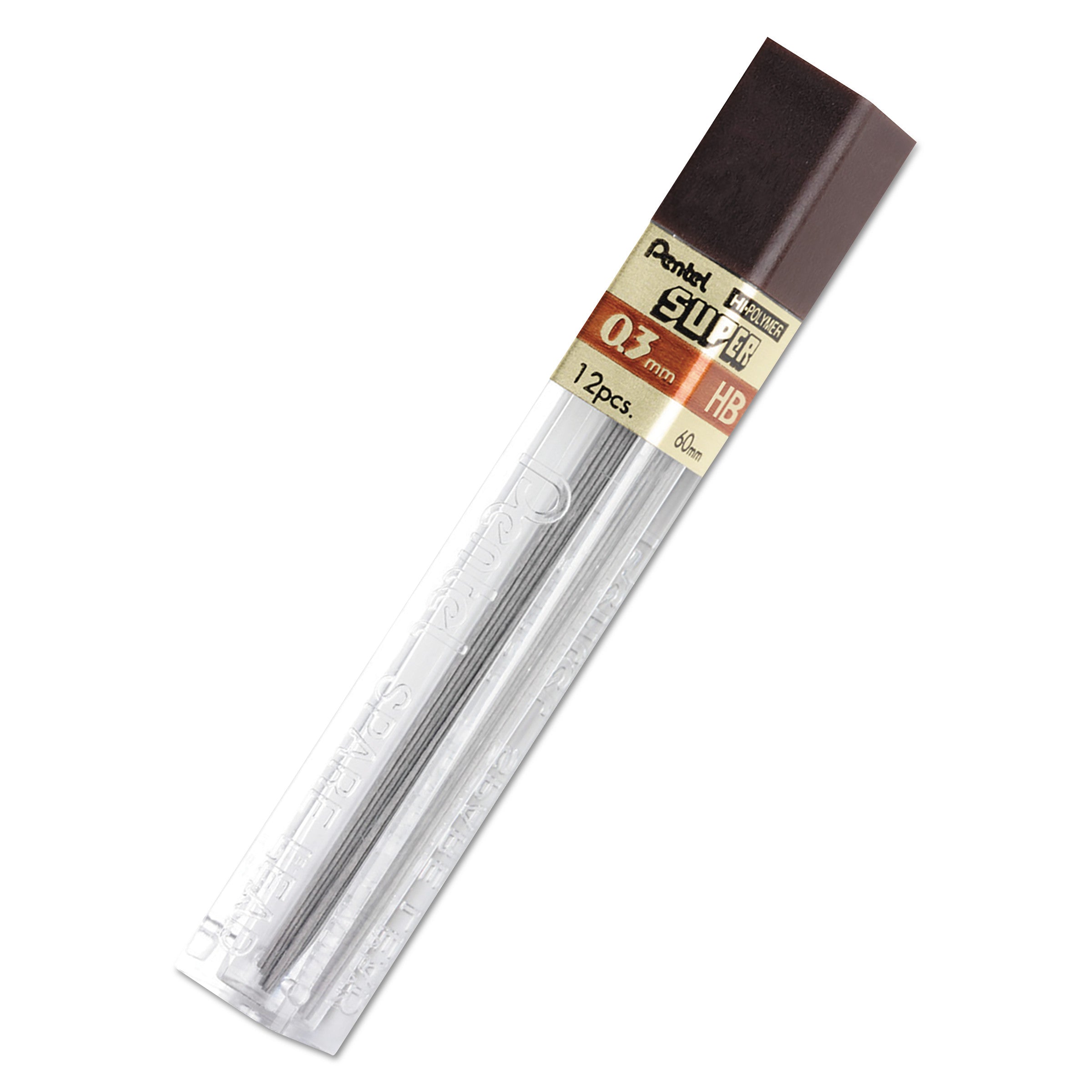 Pentel® Super Hi-Polymer Lead Refills, 0.3 Mm, Hb, Black, 12/tube
