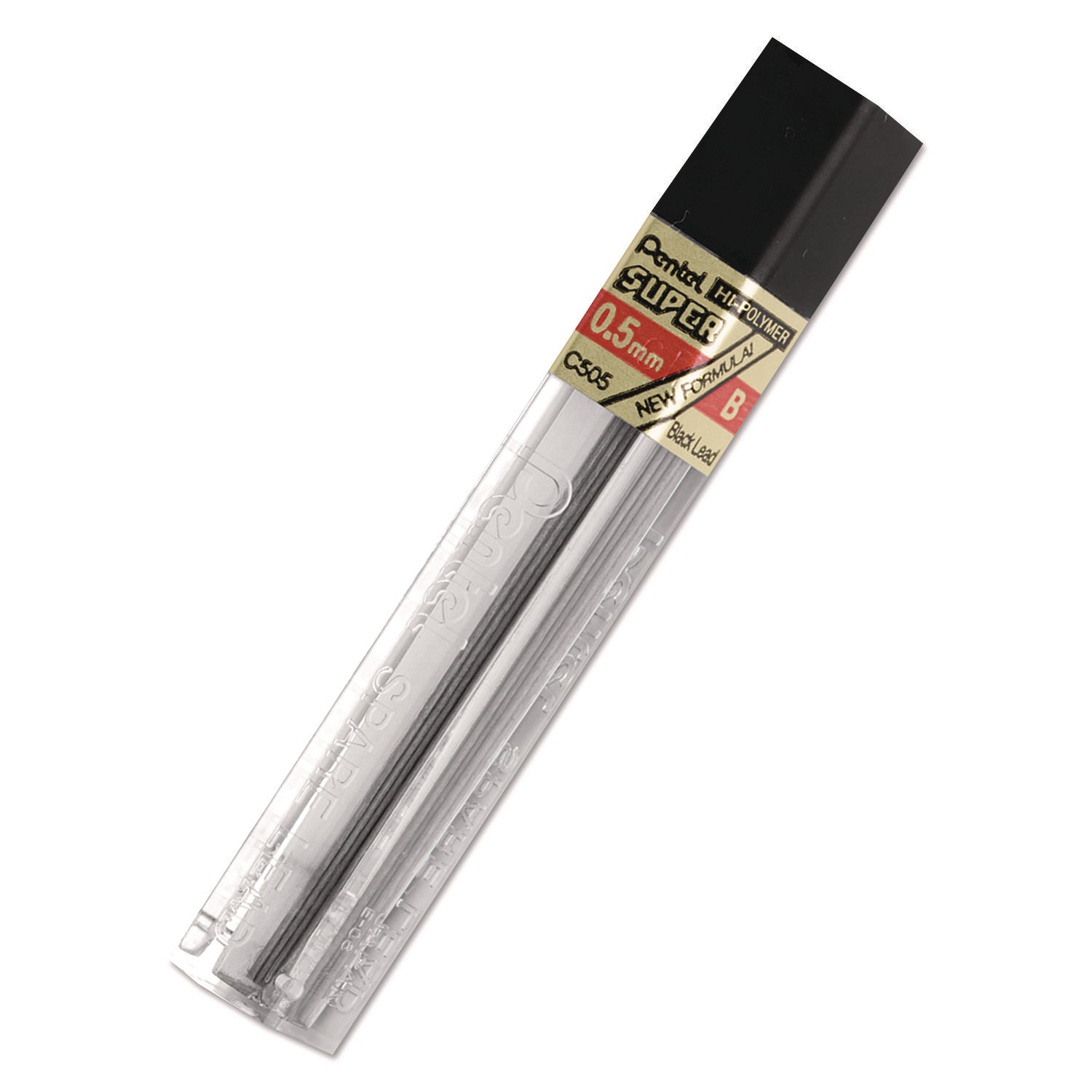 Pentel® Super Hi-Polymer Lead Refills, 0.5 Mm, B, Black, 12/tube