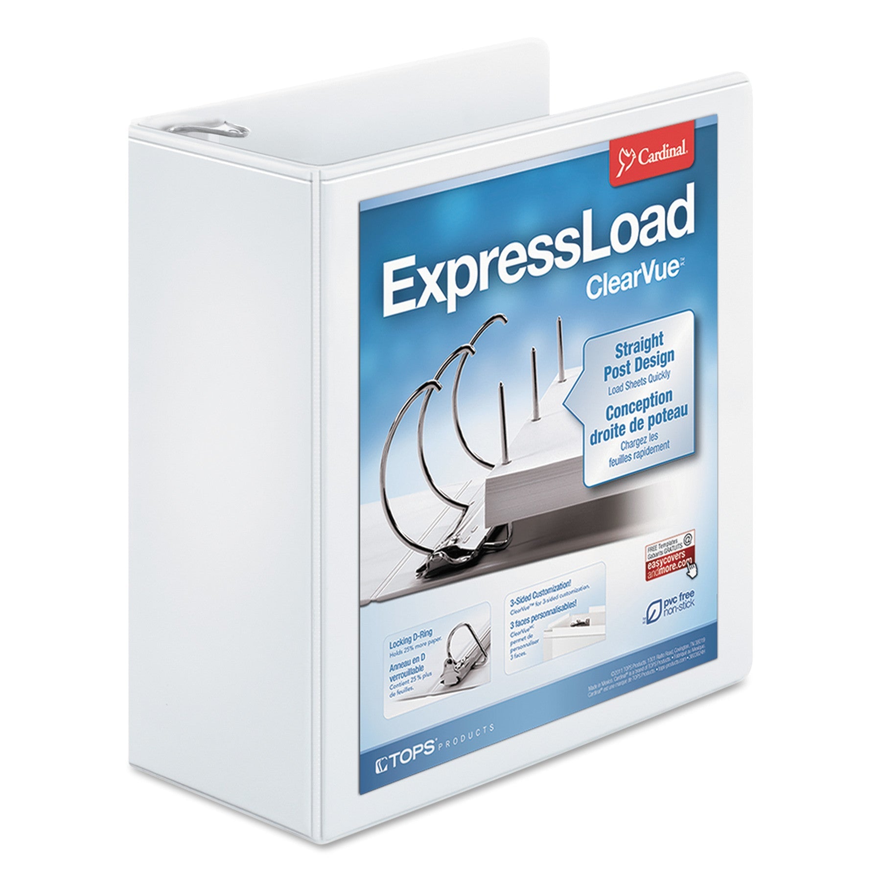Cardinal® Expressload Clearvue Locking D-Ring Binder, 3 Rings, 4" Capacity, 11 X 8.5, White