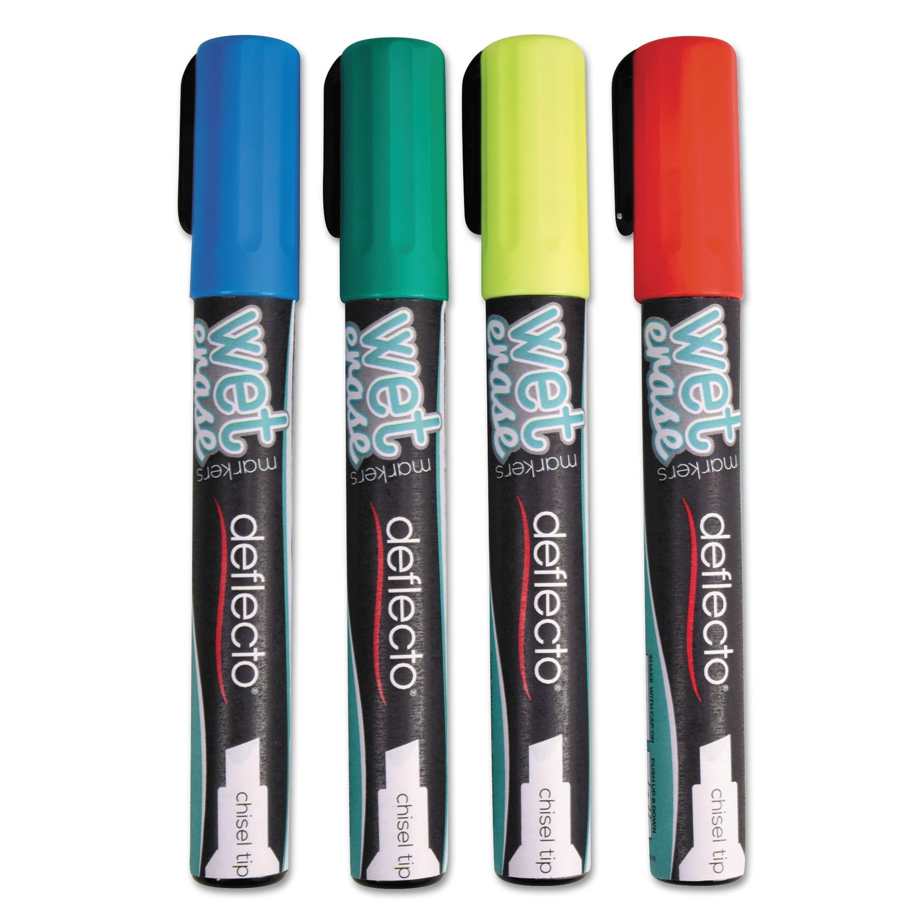 deflecto® Wet Erase Markers, Medium Chisel Tip, Assorted Colors, 4/pack