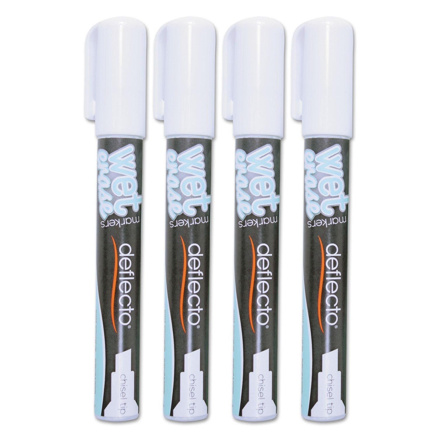 deflecto® Wet Erase Markers, Medium Chisel Tip, White, 4/pack