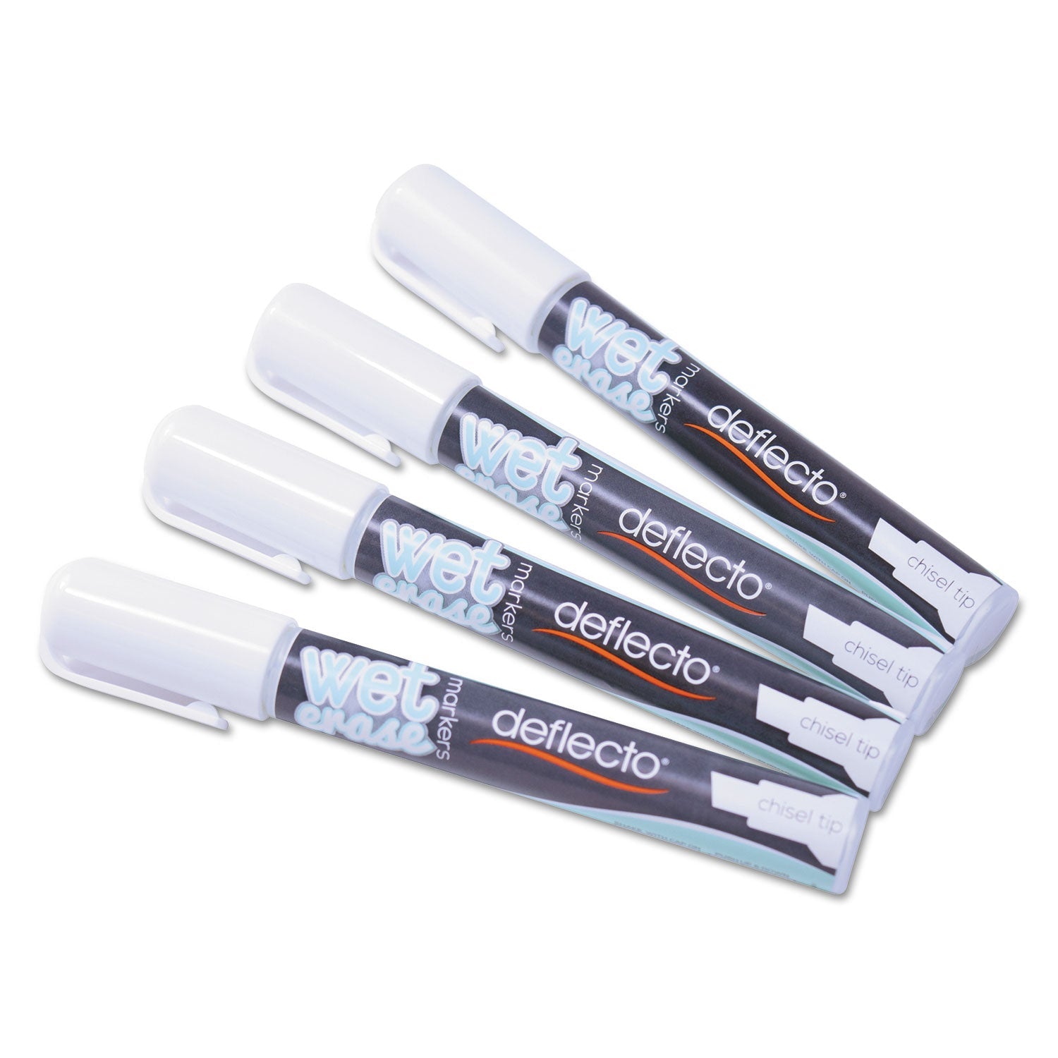 deflecto® Wet Erase Markers, Medium Chisel Tip, White, 4/pack