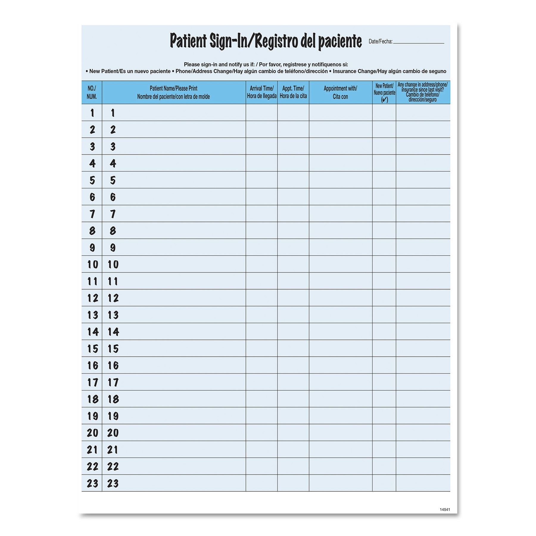 Tabbies® Hipaa Labels, Patient Sign-In, 8.5 X 11, Blue, 23/sheet, 125 Sheets/pack