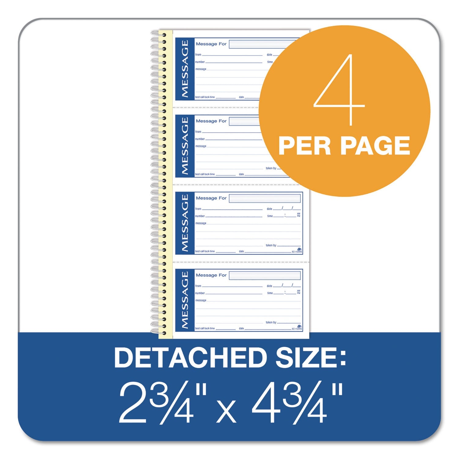 Adams® Write 'n Stick Phone Message Book, Two-Part Carbonless, 4.75 x 2.75, 4 Forms/Sheet, 200 Forms Total