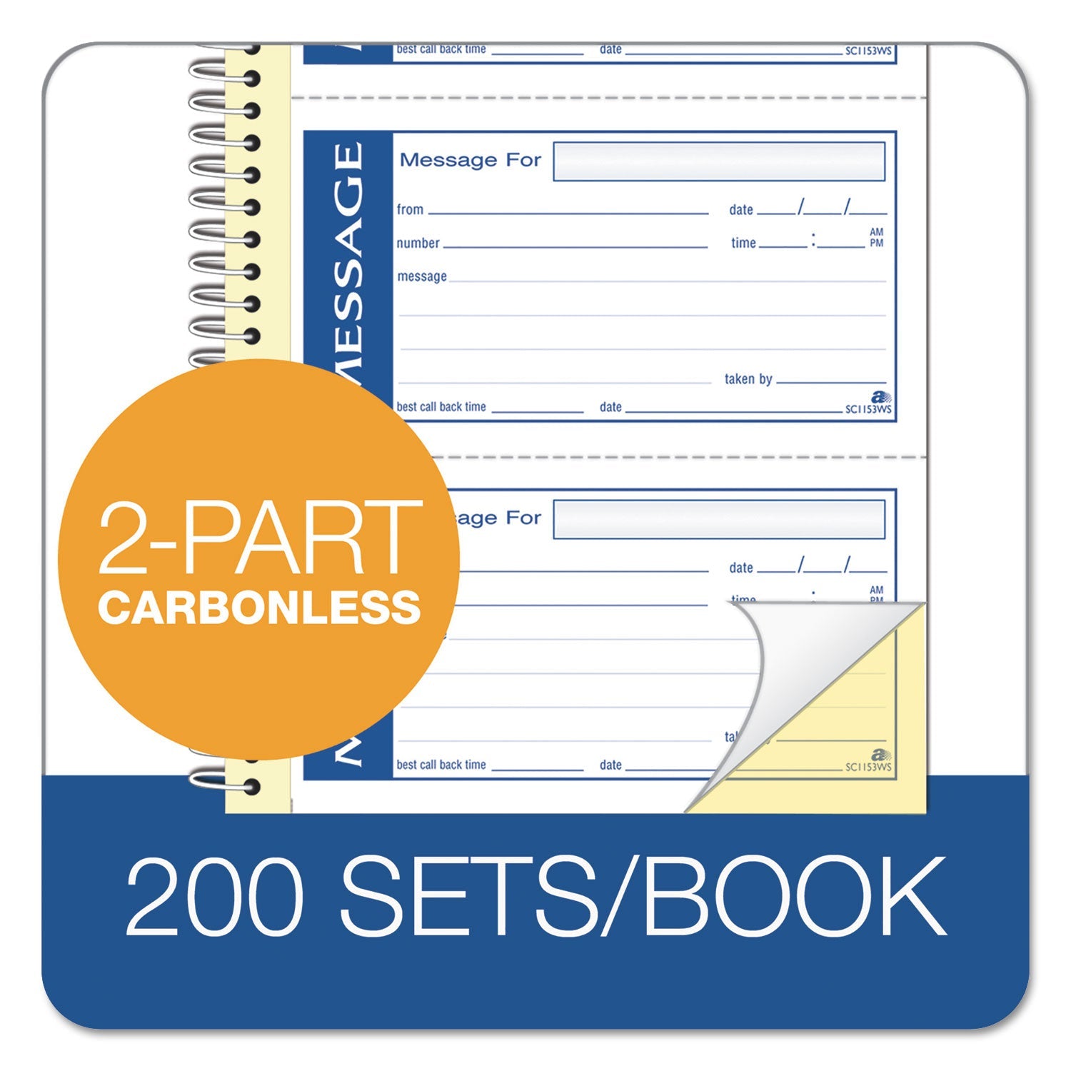 Adams® Write 'n Stick Phone Message Book, Two-Part Carbonless, 4.75 x 2.75, 4 Forms/Sheet, 200 Forms Total