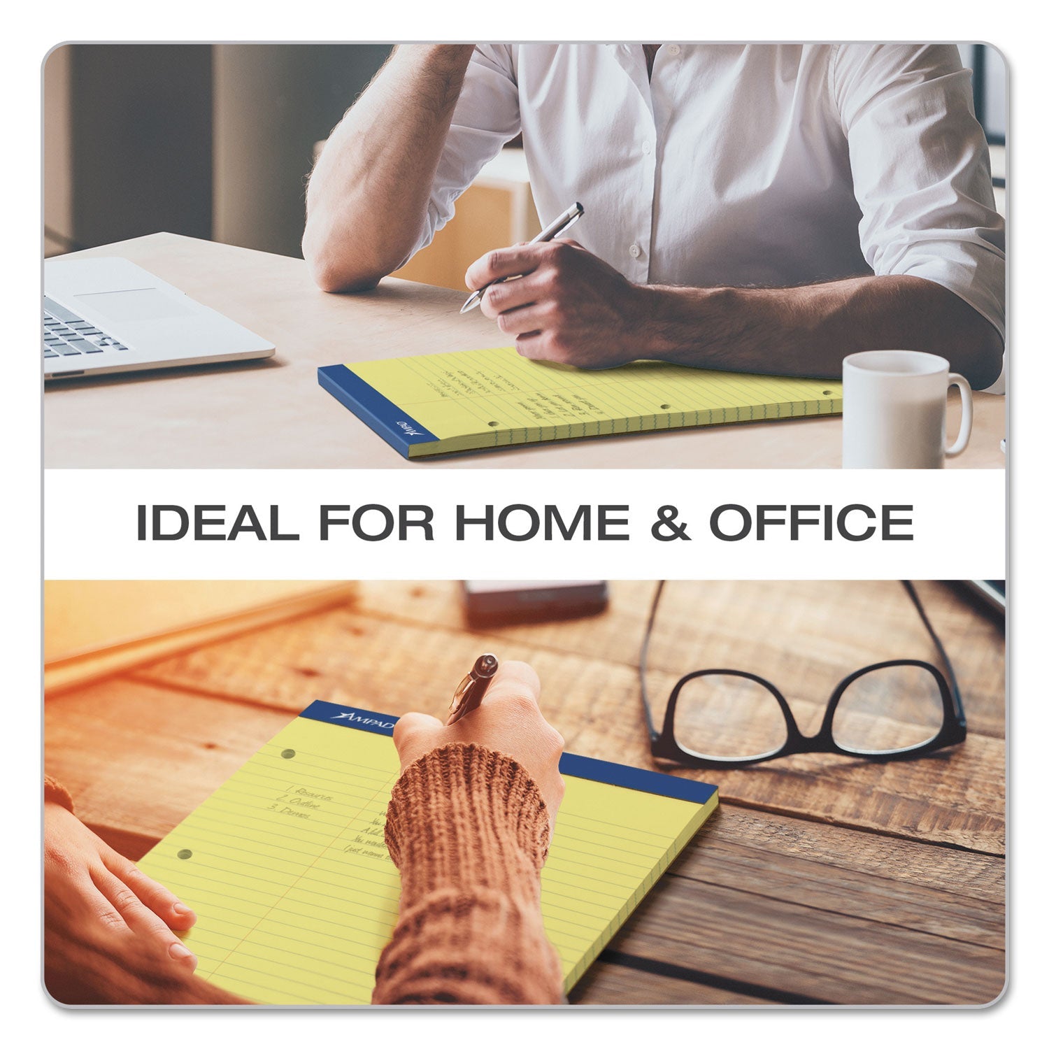 Ampad® Double Sheet Pads, Pitman Rule Variation (offset Dividing Line - 3" Left), 100 Canary-Yellow 8.5 X 11.75 Sheets